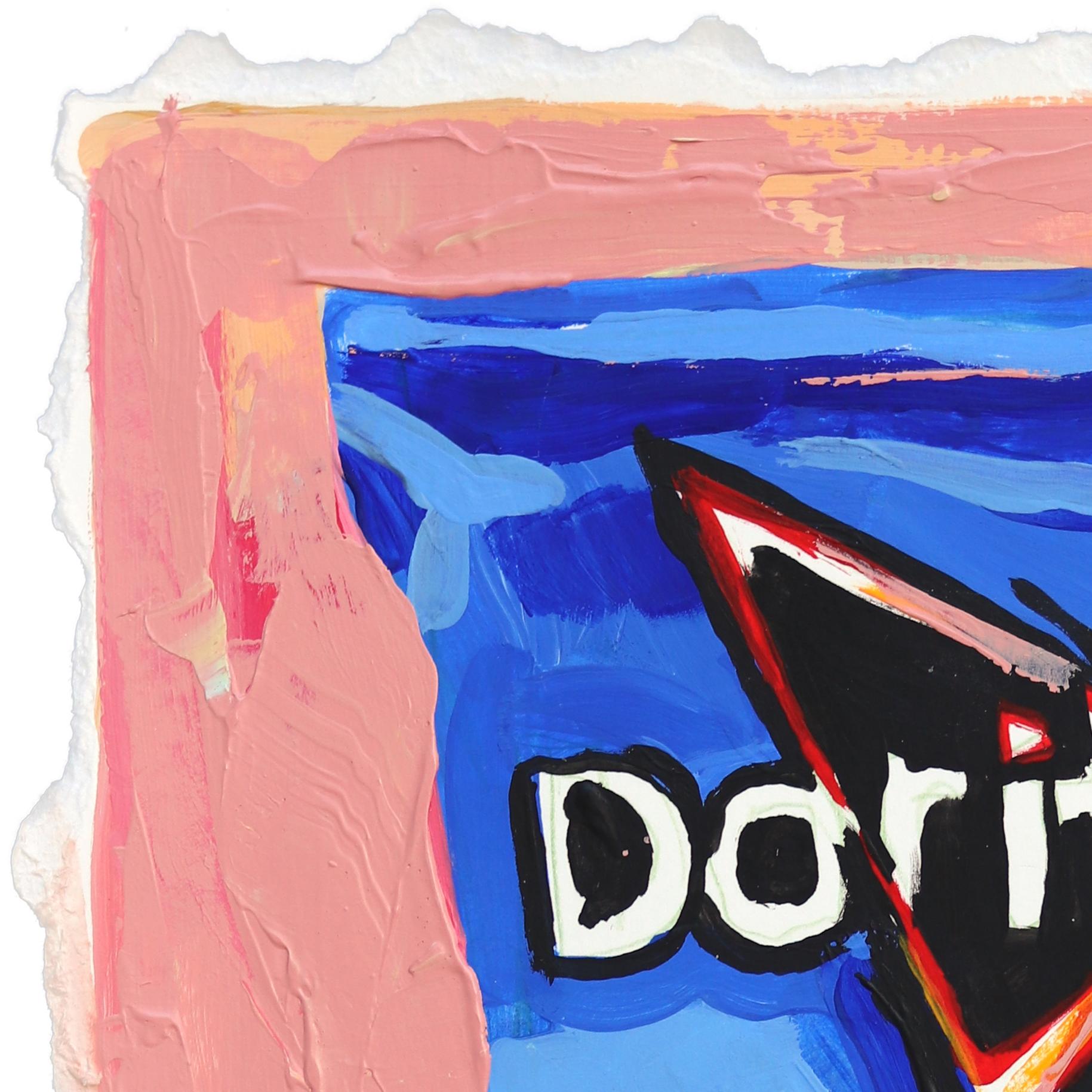 Snack favorito - Pintura abstracta vibrante y juguetona de bodegones de Doritos sobre papel - Painting de Kellie Newsome
