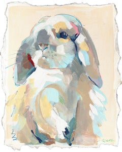Flop Hop Homie - Abstract Pastel Tone Cute Bunny Mixed Media Painting on Paper