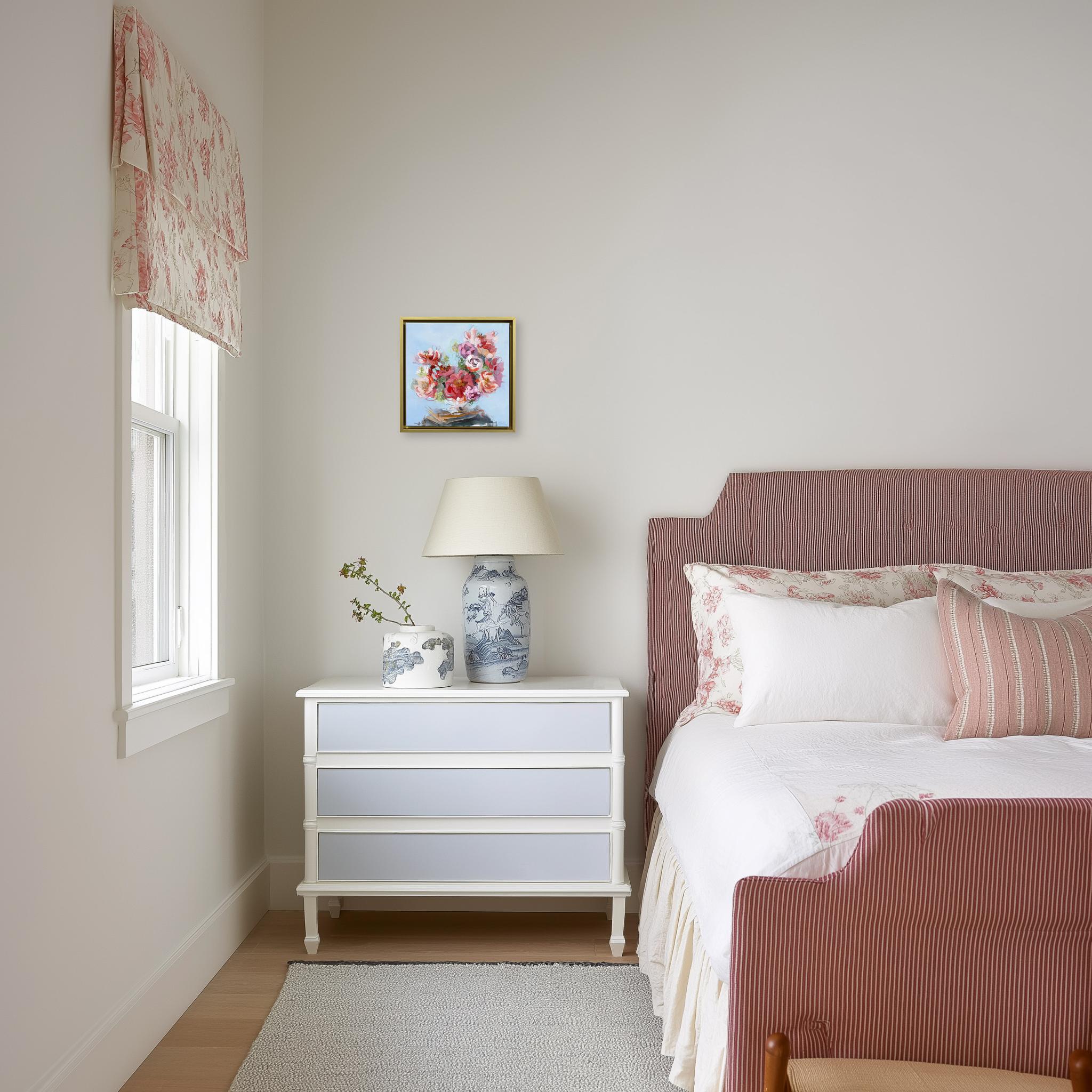 Flower Study - Framed Abstract Colorful Still Life Mixed Media Artwork on Canvas For Sale 1