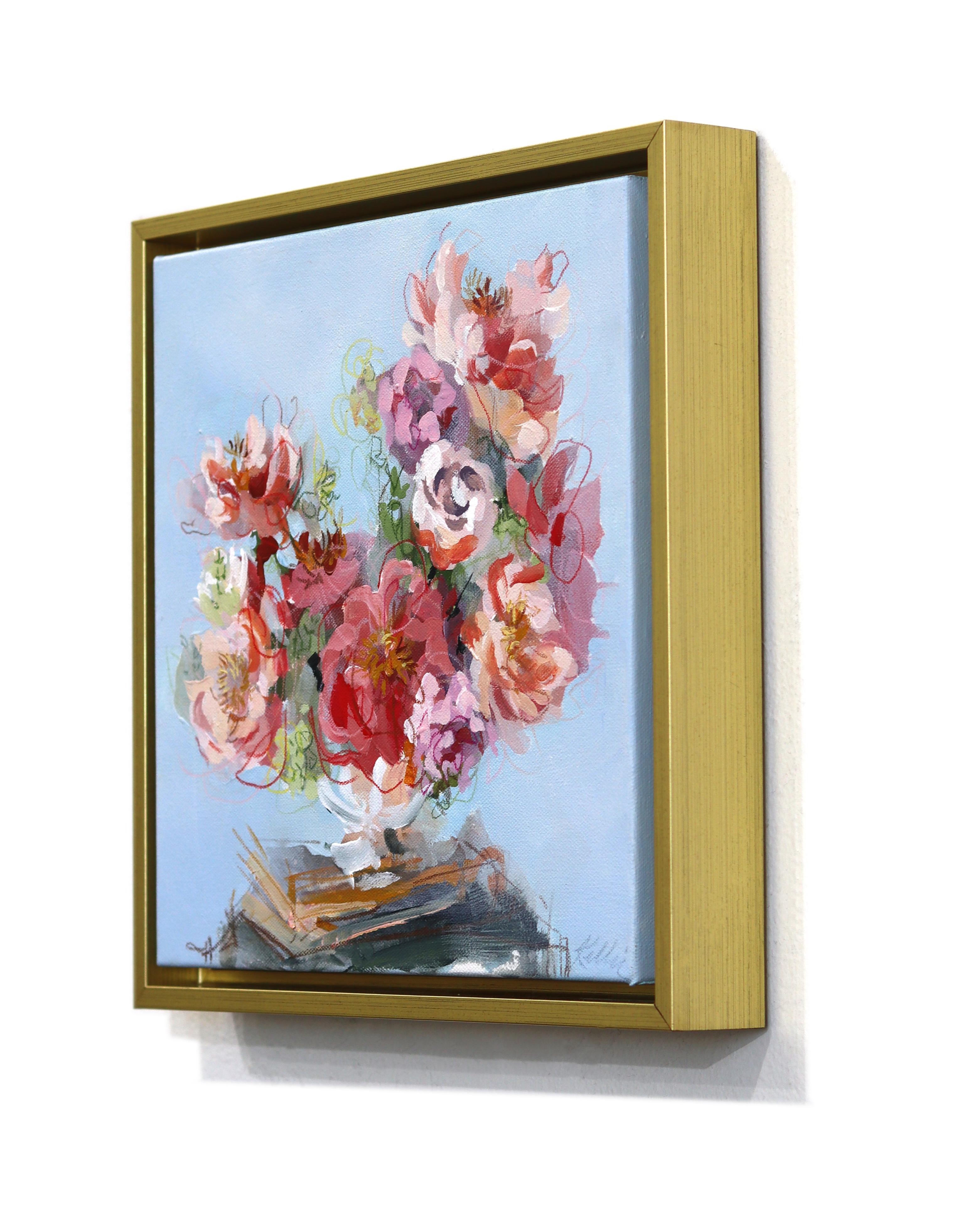 Flower Study - Framed Abstract Colorful Still Life Mixed Media Artwork on Canvas For Sale 3