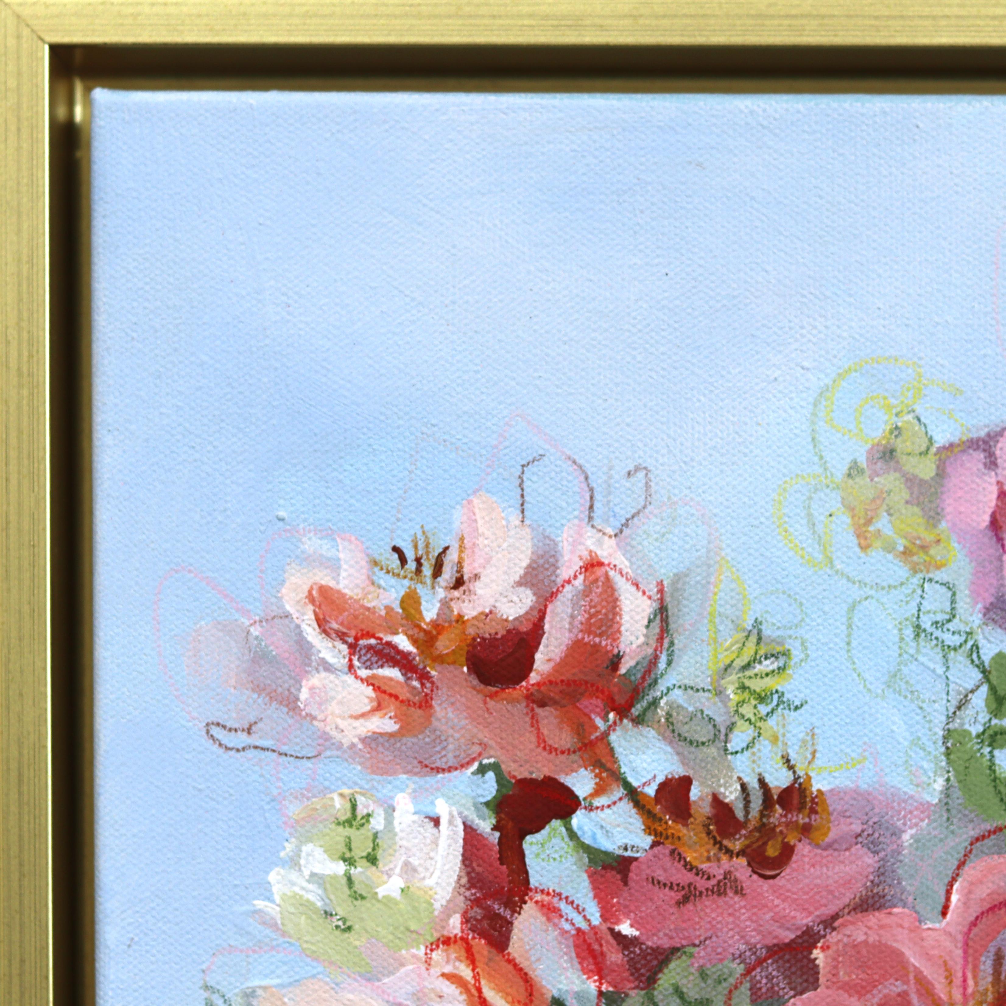 Flower Study - Framed Abstract Colorful Still Life Mixed Media Artwork on Canvas For Sale 6