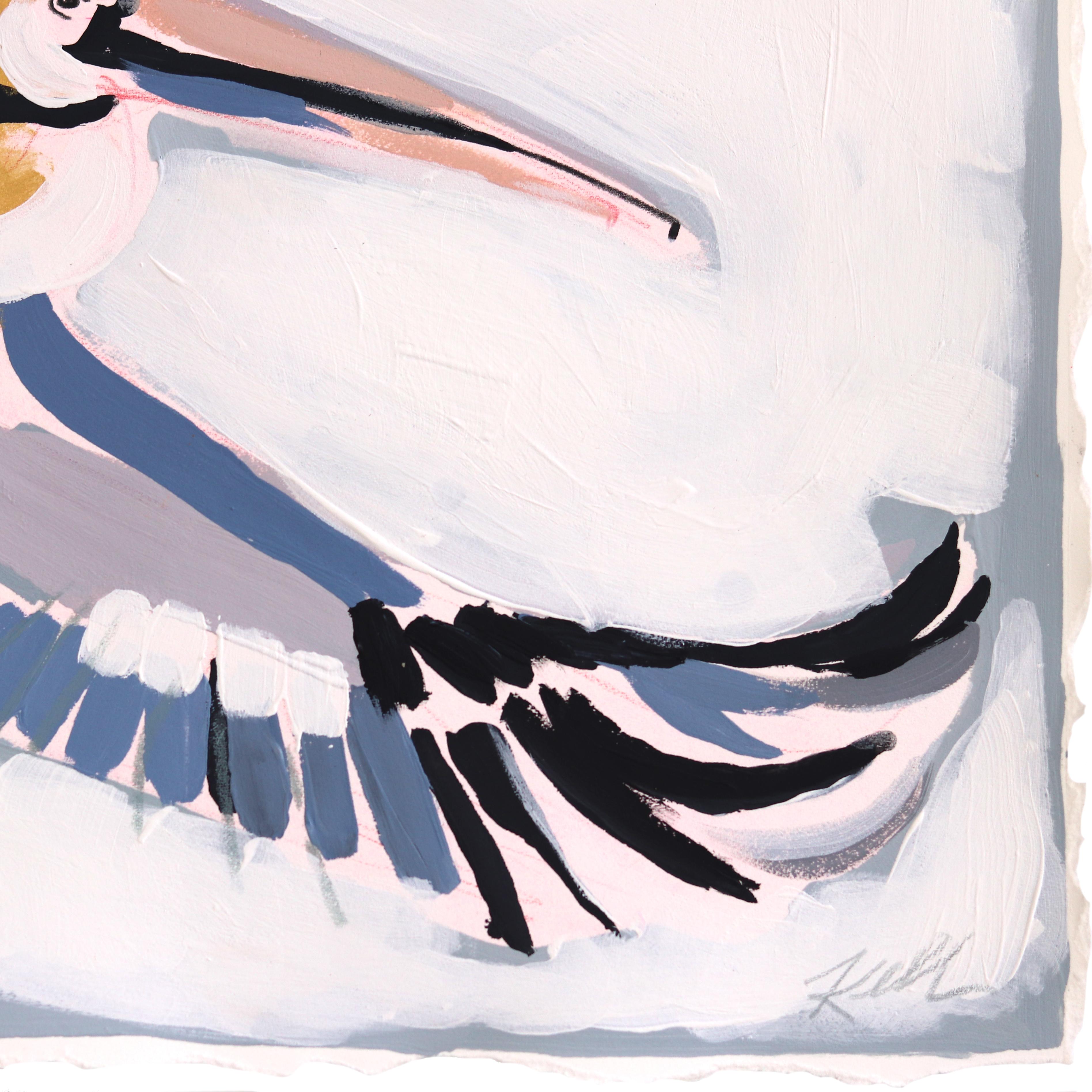 Vuela Alto - Pintura abstracta de pájaros en paleta suave sobre papel en venta 2