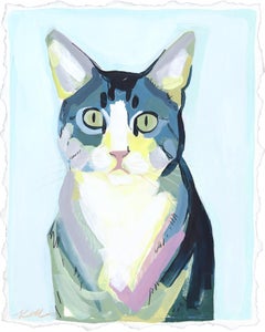Dalle strade -  Gatto blu figurativo dipinto su carta