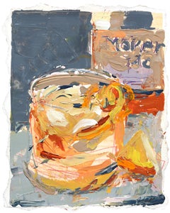 Des fruits pour le dîner - Nature morte abstraite originale représentant un cocktail, peinture acrylique sur papier