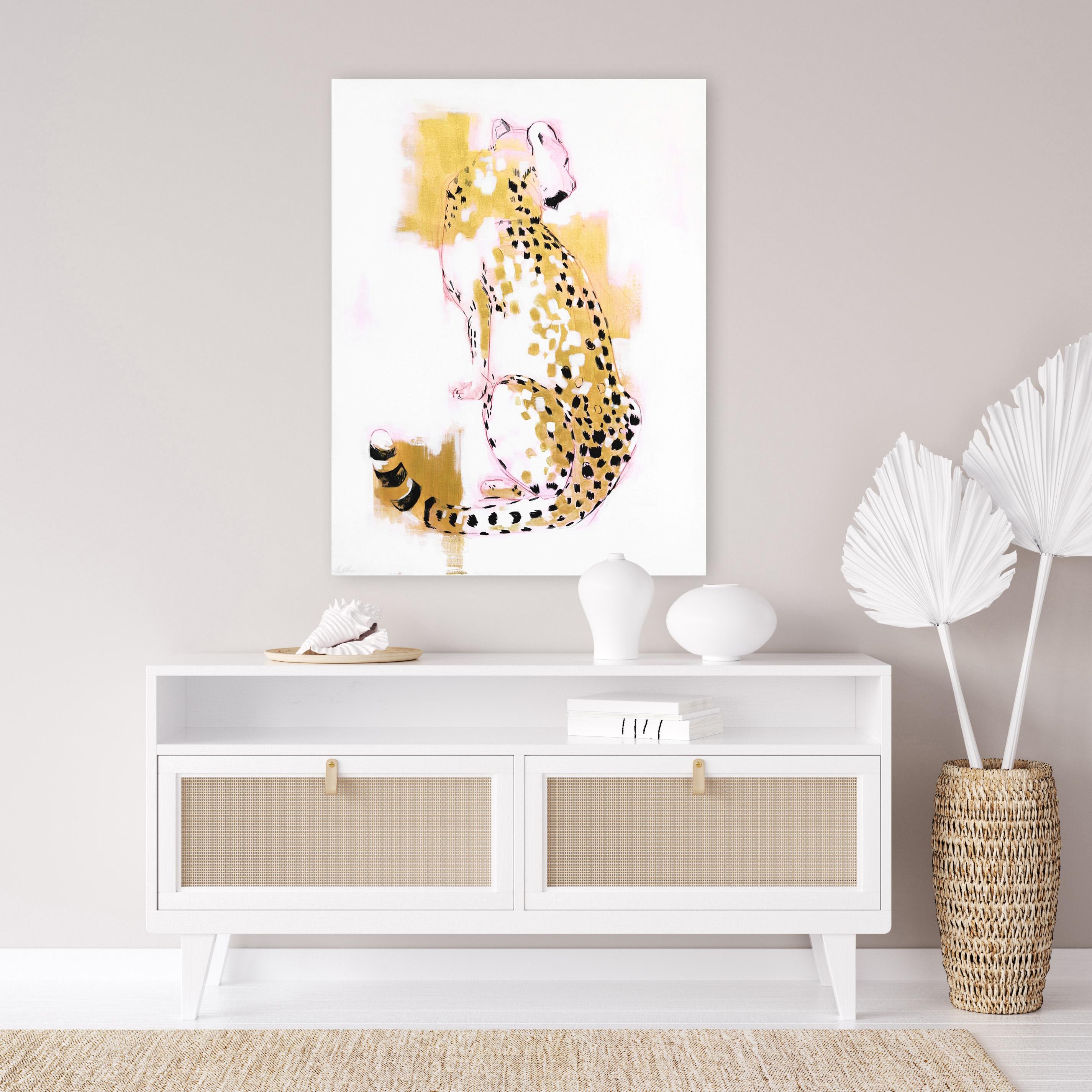 Gold And Bold Cheetah - Original Large Wild Animal Painting Pink Cheetah Artwork For Sale 1