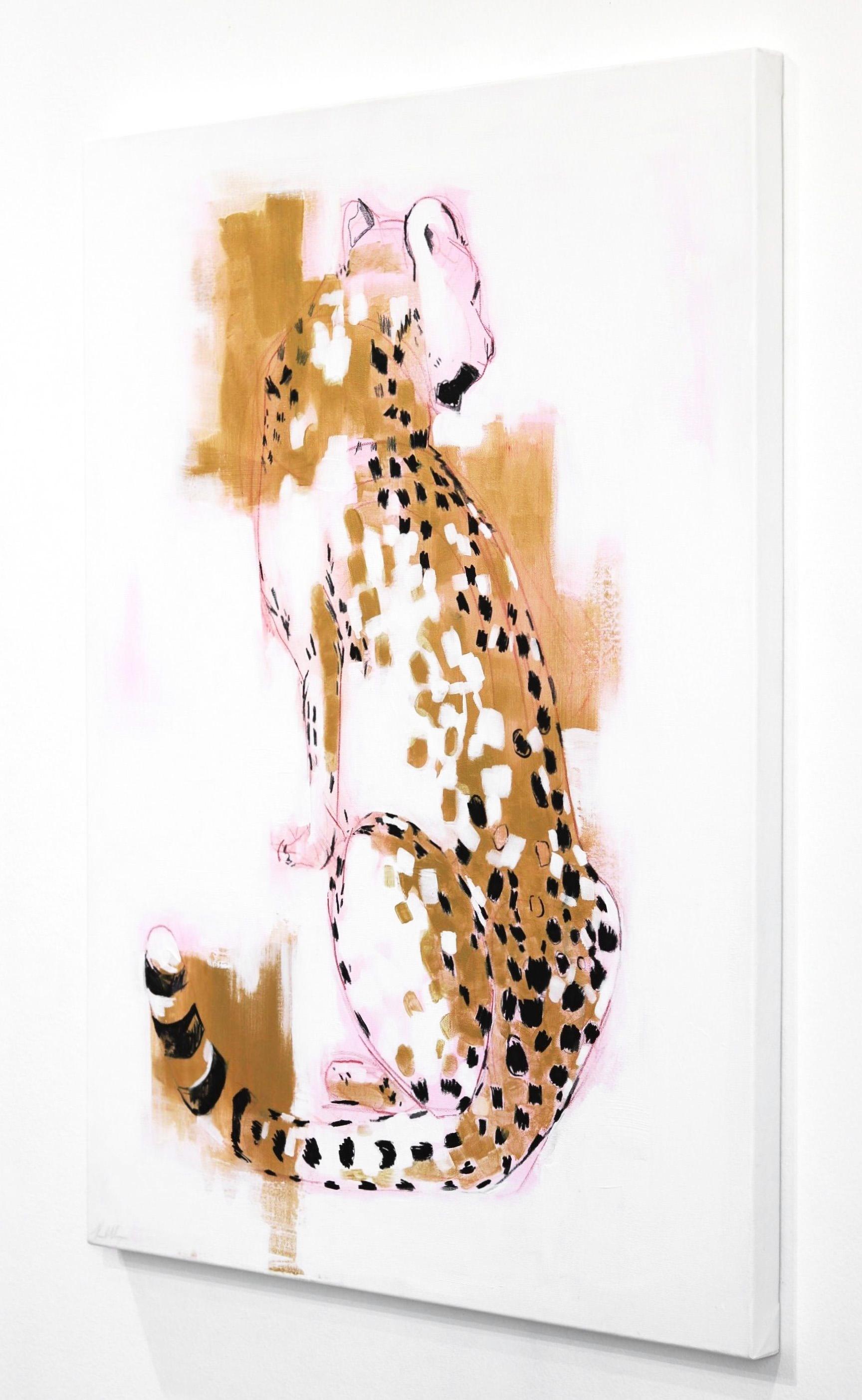 Gold And Bold Cheetah - Original Large Wild Animal Painting Pink Cheetah Artwork For Sale 3