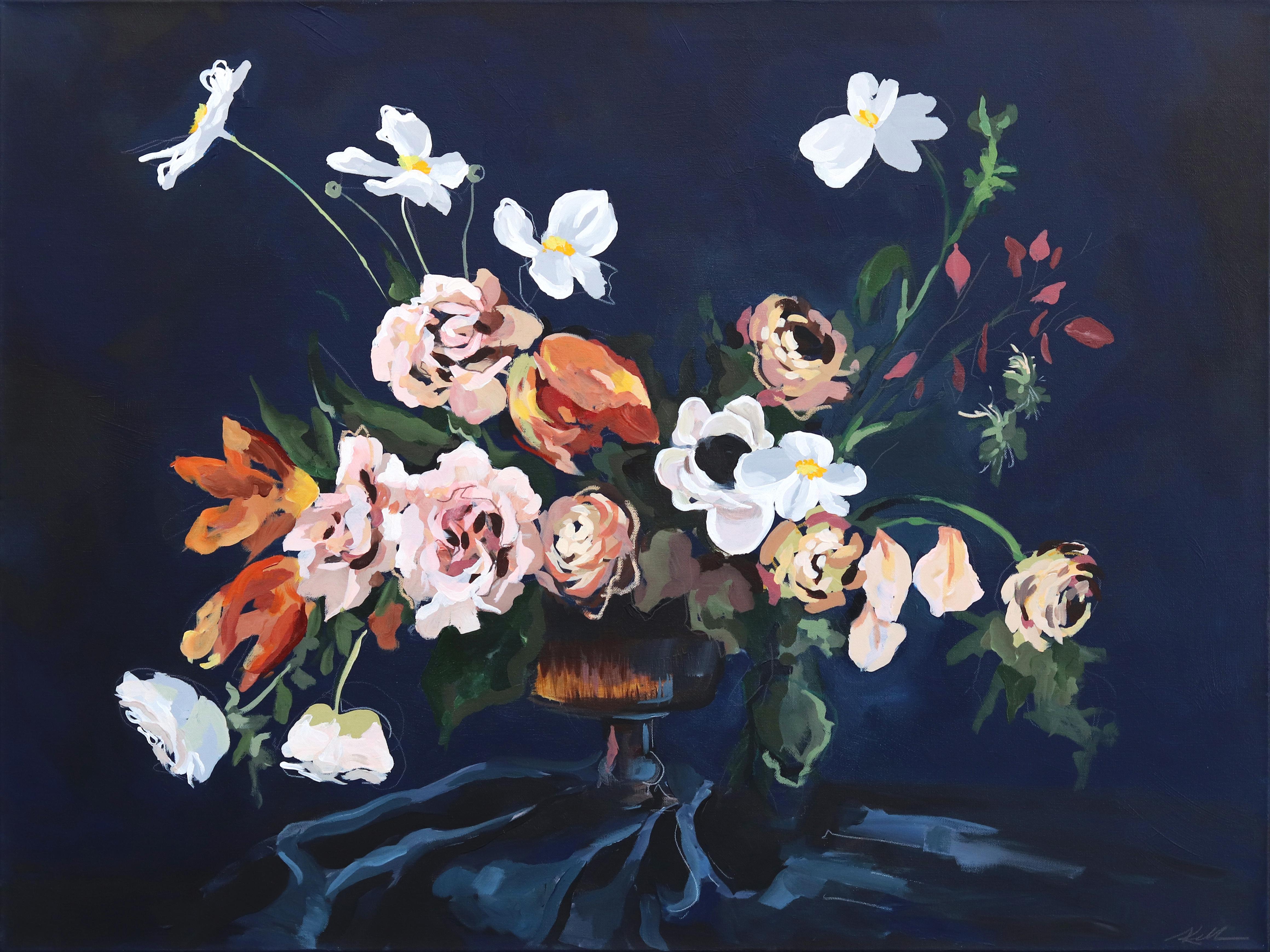 Grande nature morte florale - Peinture impressionniste contemporaine - Fleurs de la moisson