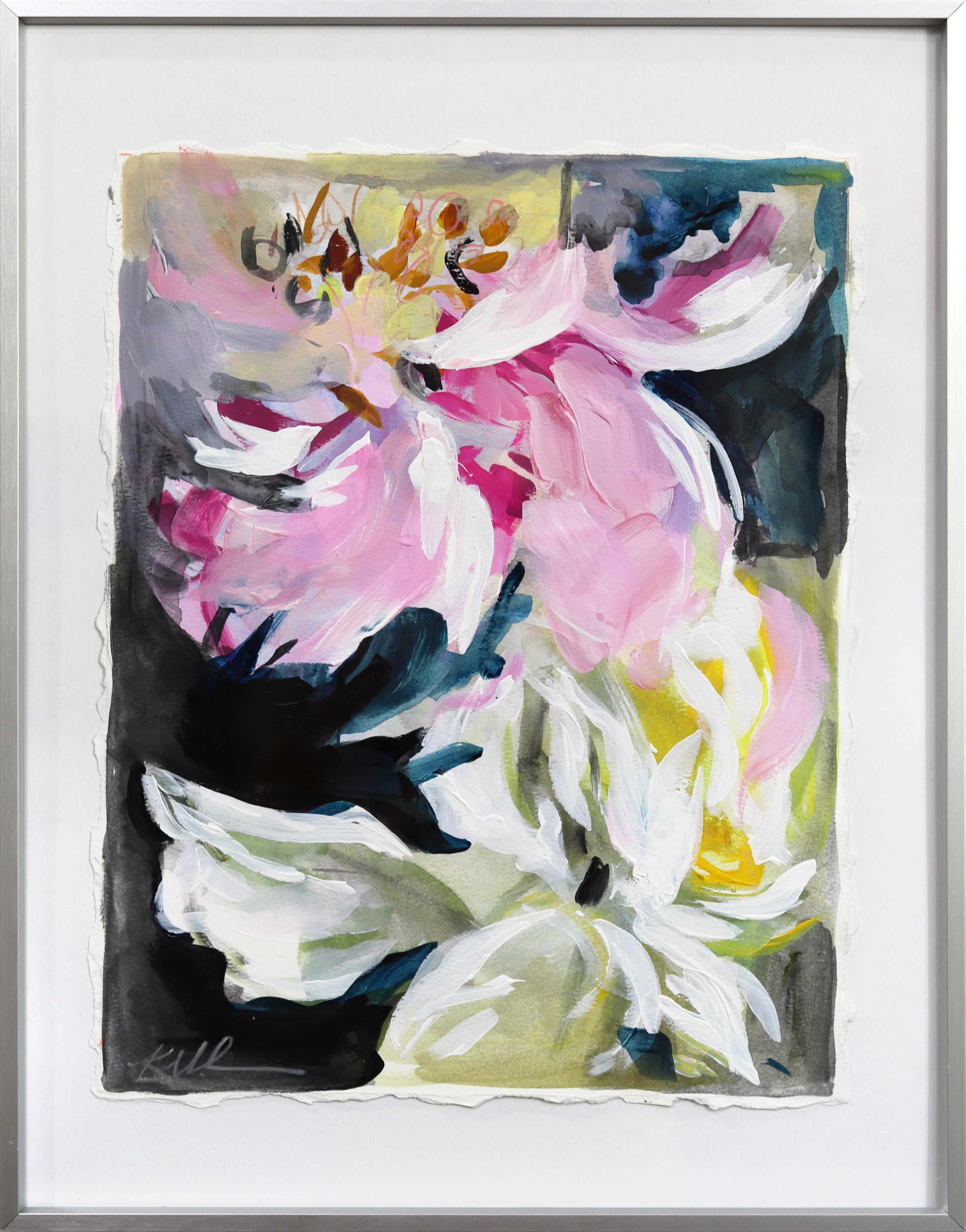 Kellie Newsome Interior Painting – Hat Party – farbenfrohes impressionistisches Gemälde mit Blumenmuster