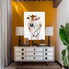Horns - Original Abstract Animal Cow Mixed Media Acrylic Painting on Canvas