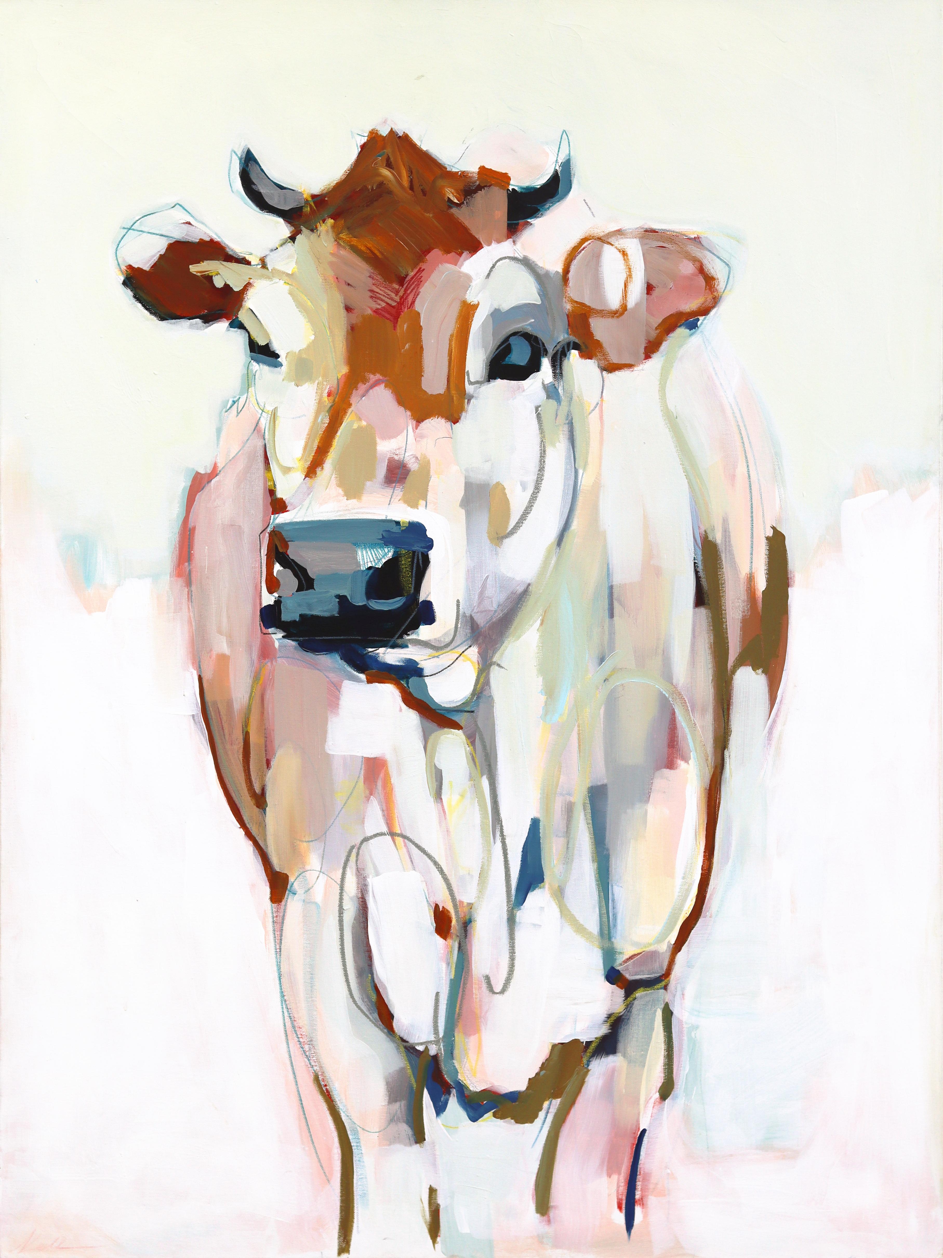 Horns - Original Abstract Animal Cow Mixed Media Acrylic Painting on Canvas