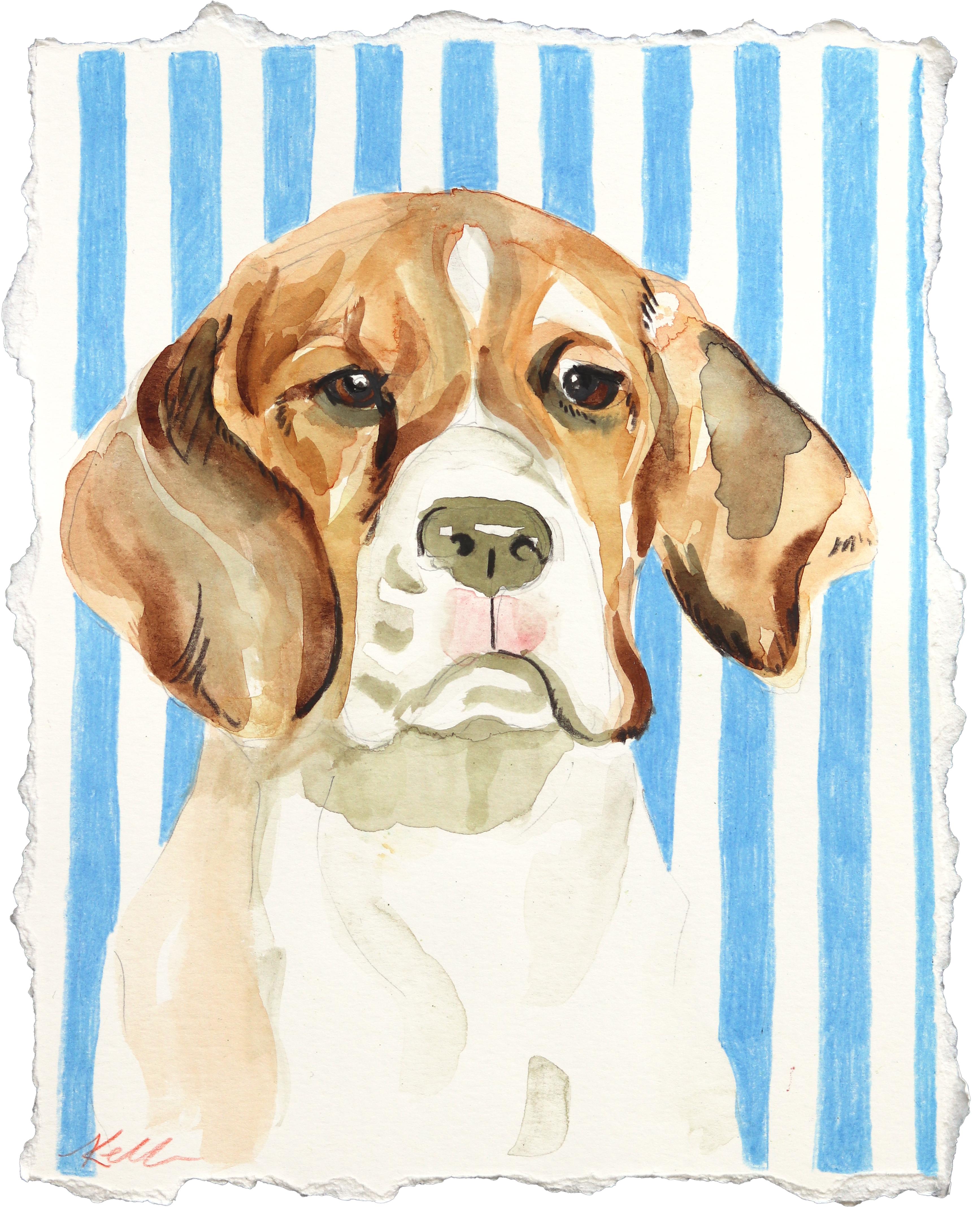 Ich jage Kaninchen - Original verspielt Hund Haustier Porträt Mixed Media Malerei auf Papier