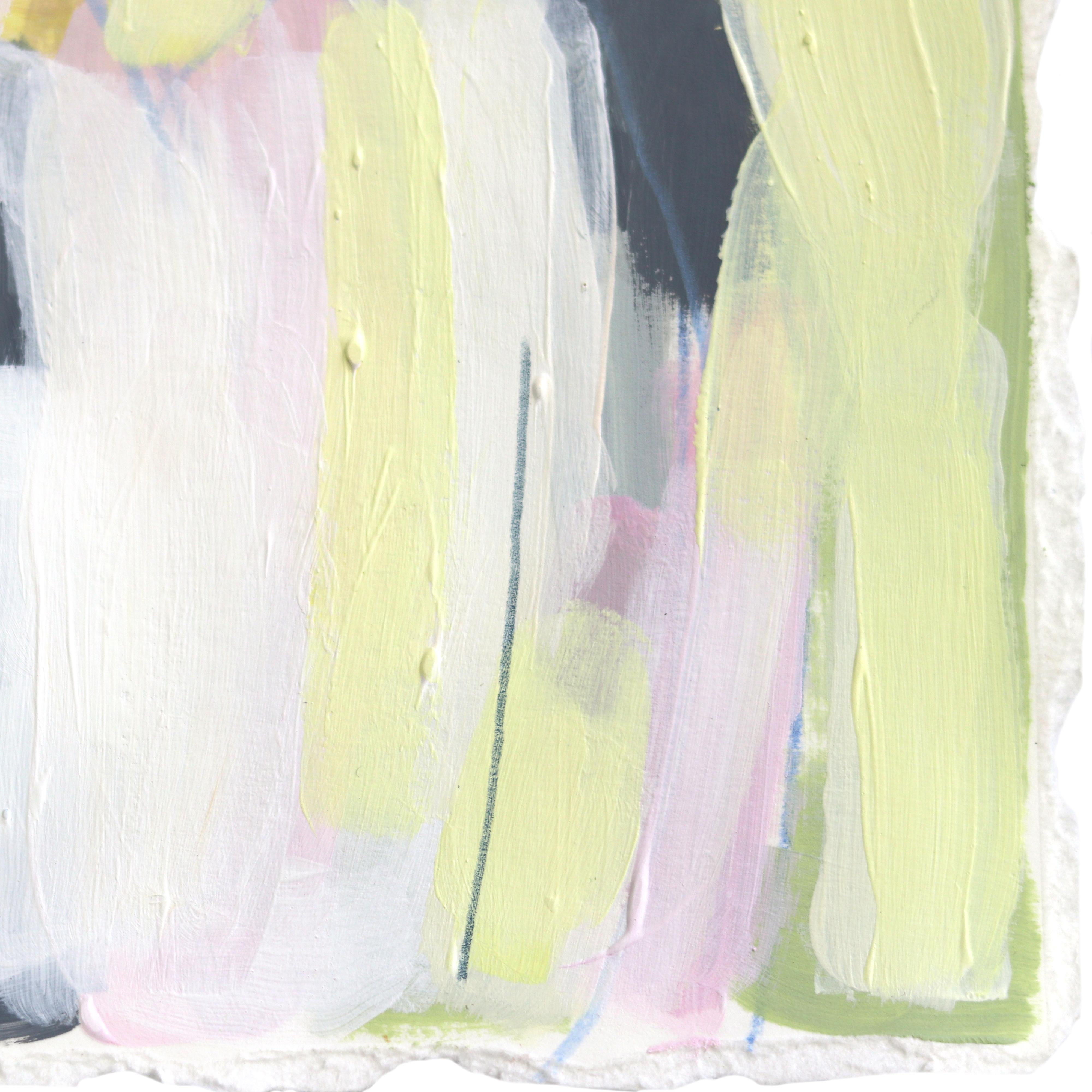 Limones en la sombra - Pintura abstracta de vacas sobre papel - Mixed Media Art Contemporáneo de Kellie Newsome