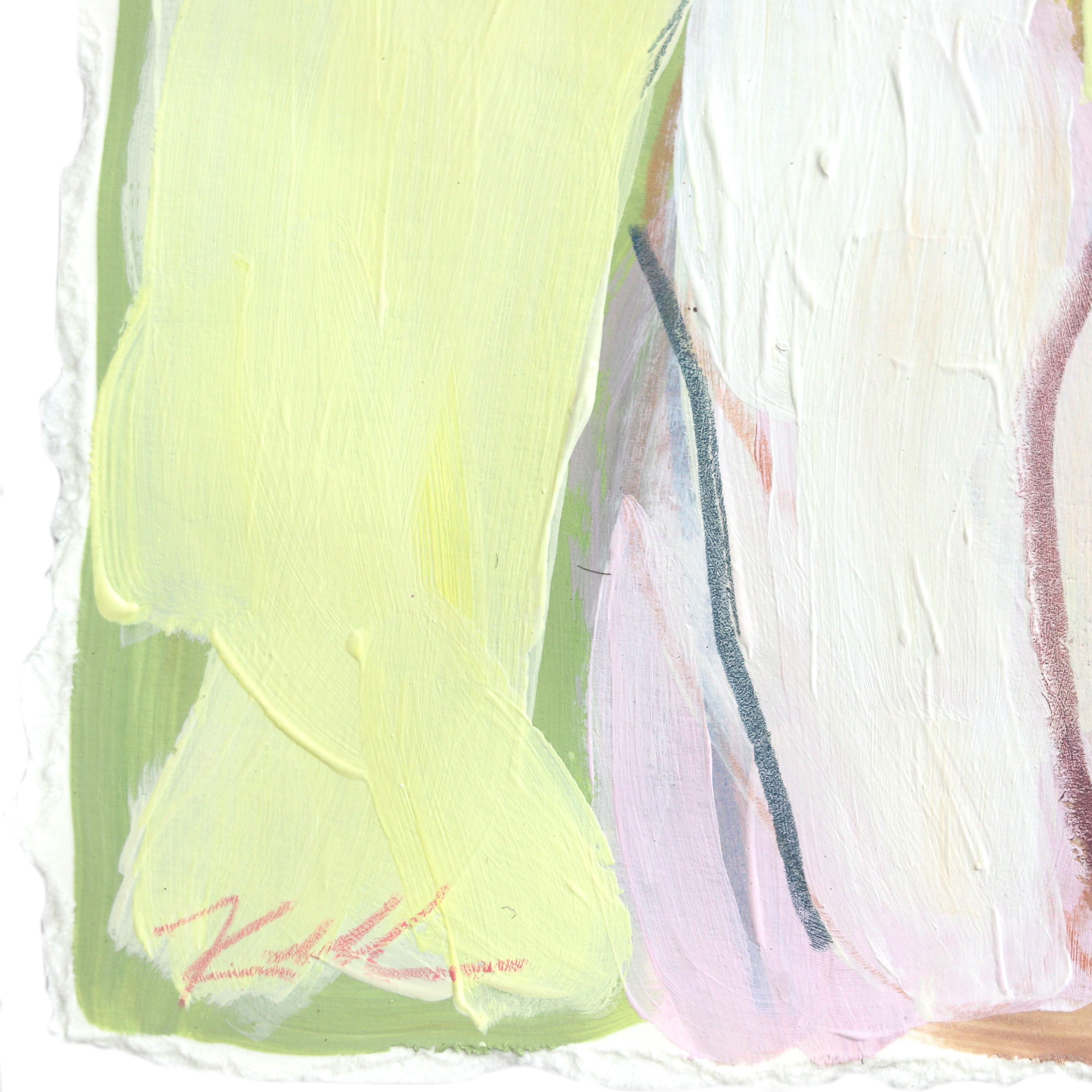 Limones en la sombra - Pintura abstracta de vacas sobre papel en venta 1
