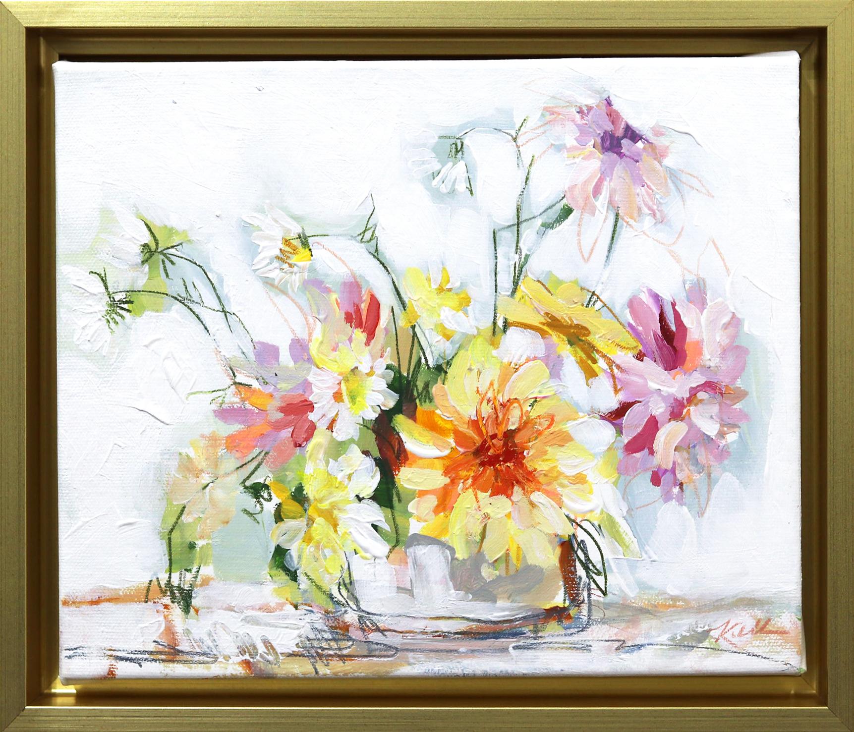 Little Sunshine  - Original Framed Floral Painting on Canvas