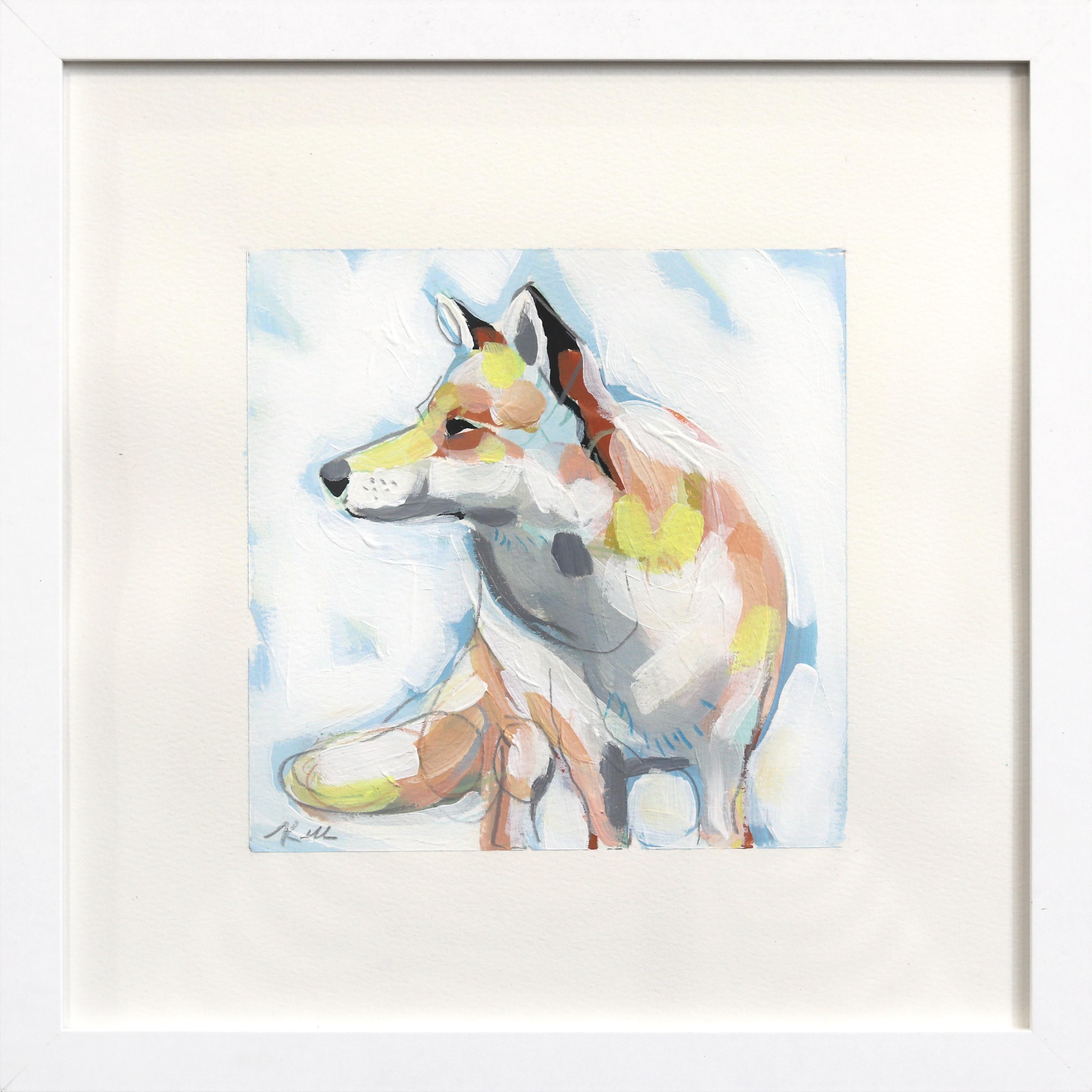 Animal Painting Kellie Newsome - Petit renard - Peinture abstraite sur papier encadrée