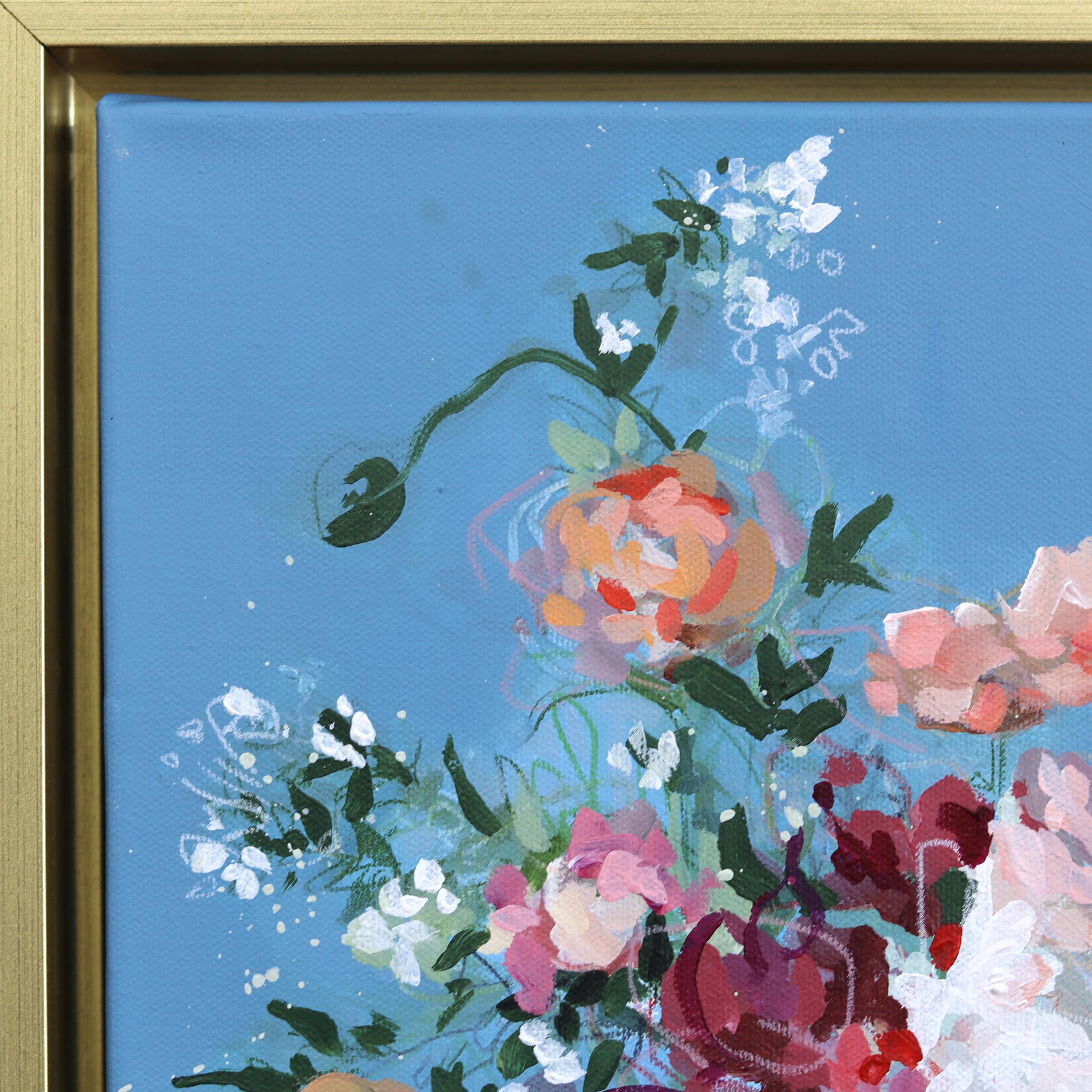 Lokale Blüten - Gerahmtes abstraktes farbenfrohes Stilleben gemischtes Medienkunstwerk auf Leinwand (Zeitgenössisch), Painting, von Kellie Newsome