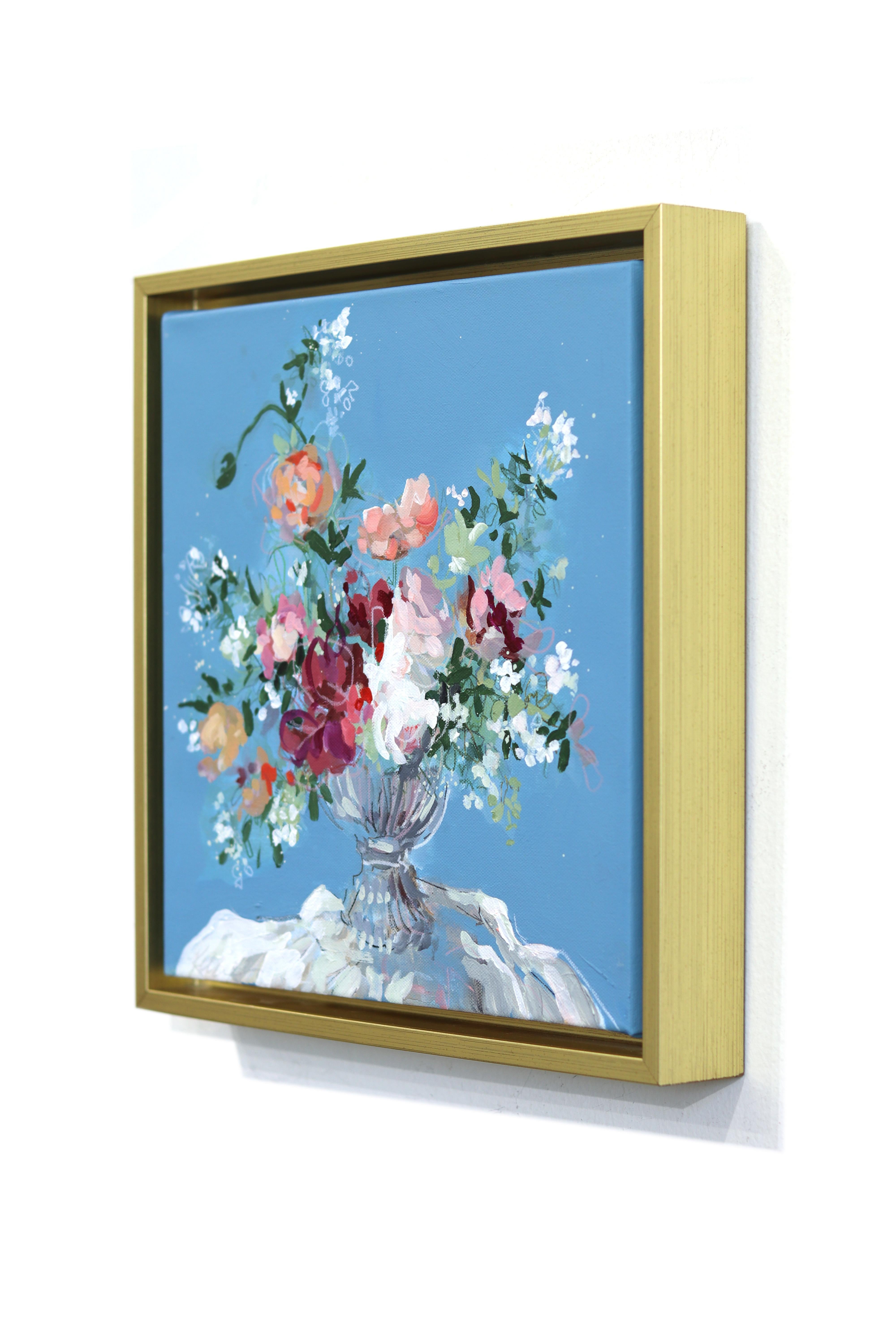 Lokale Blüten - Gerahmtes abstraktes farbenfrohes Stilleben gemischtes Medienkunstwerk auf Leinwand (Blau), Still-Life Painting, von Kellie Newsome