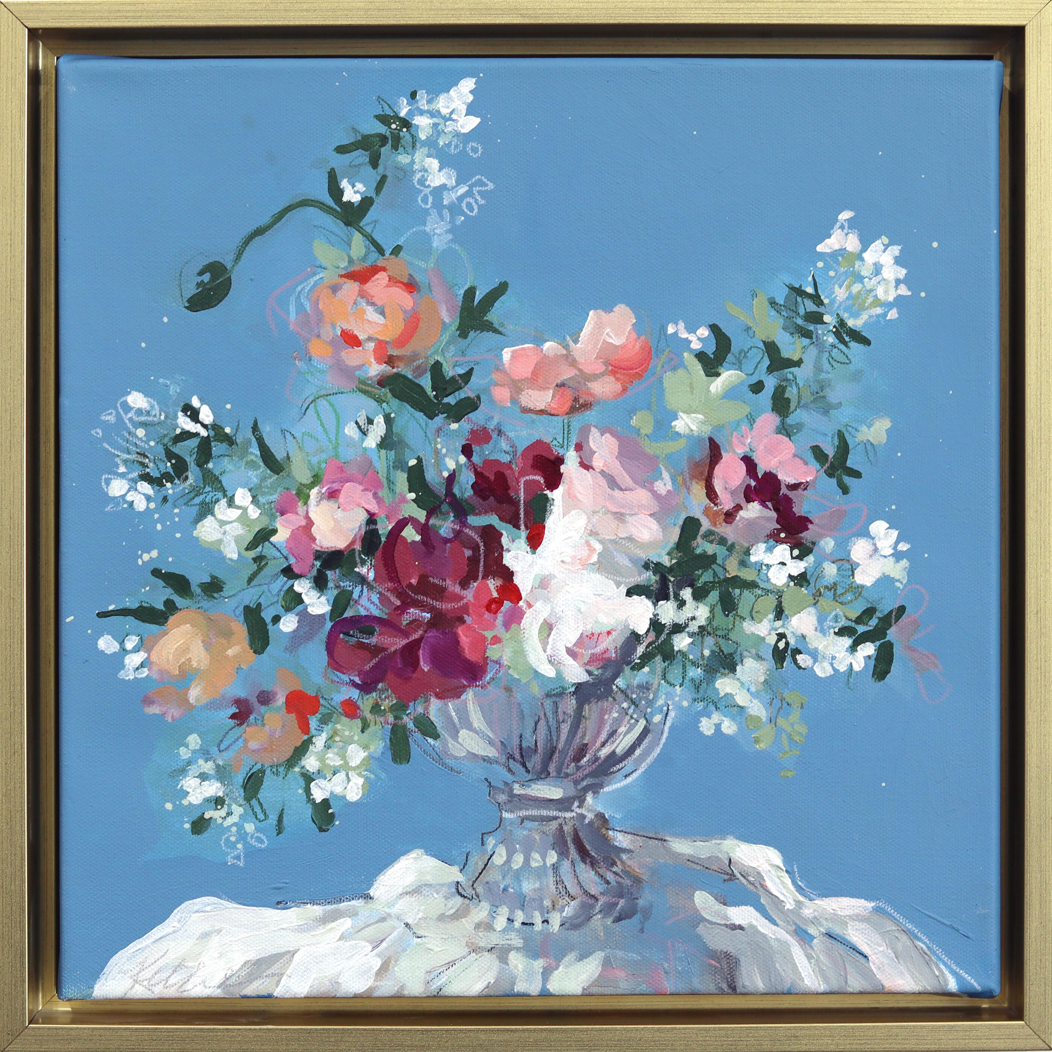 Kellie Newsome Still-Life Painting – Lokale Blüten - Gerahmtes abstraktes farbenfrohes Stilleben gemischtes Medienkunstwerk auf Leinwand