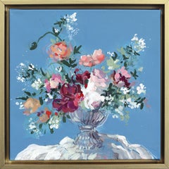 Local Blooms - Framed Abstract Colorful Still Life Mixed Media Artwork on Canvas