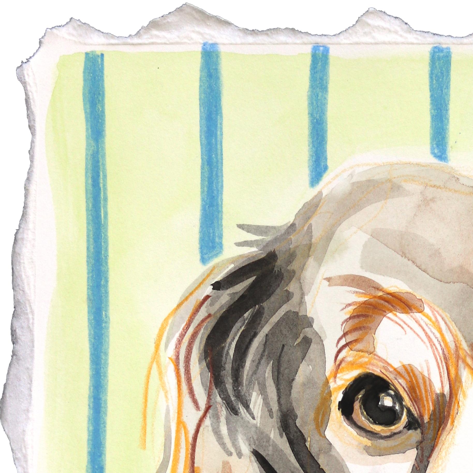 Lange Haare, kurze Beine - Abstraktes ausdrucksstarkes Hundeportrait Gemischte Medien Malerei (Zeitgenössisch), Mixed Media Art, von Kellie Newsome