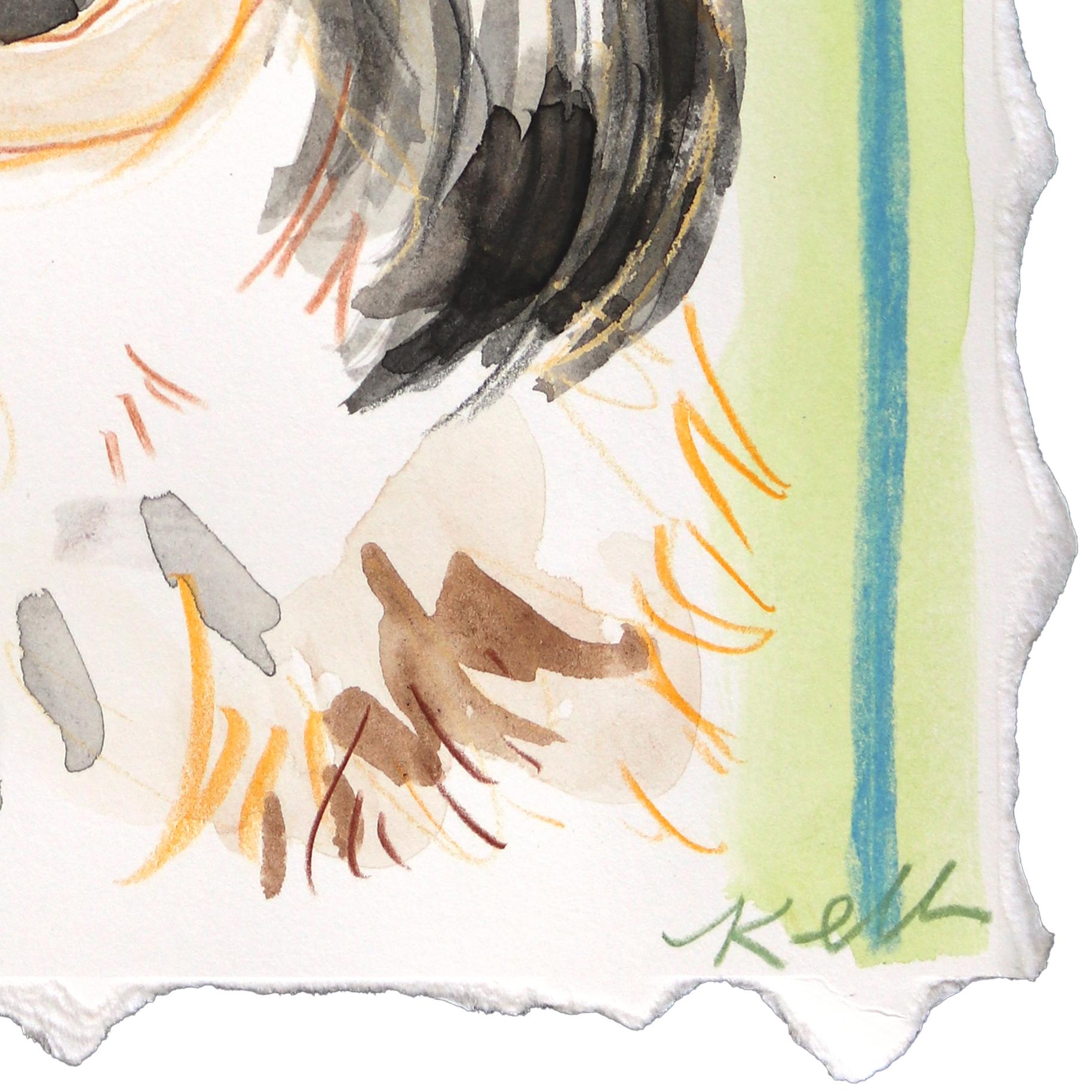 Lange Haare, kurze Beine - Abstraktes ausdrucksstarkes Hundeportrait Gemischte Medien Malerei im Angebot 2