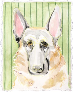 Loyal - Ritratto di cane verde dipinto su carta
