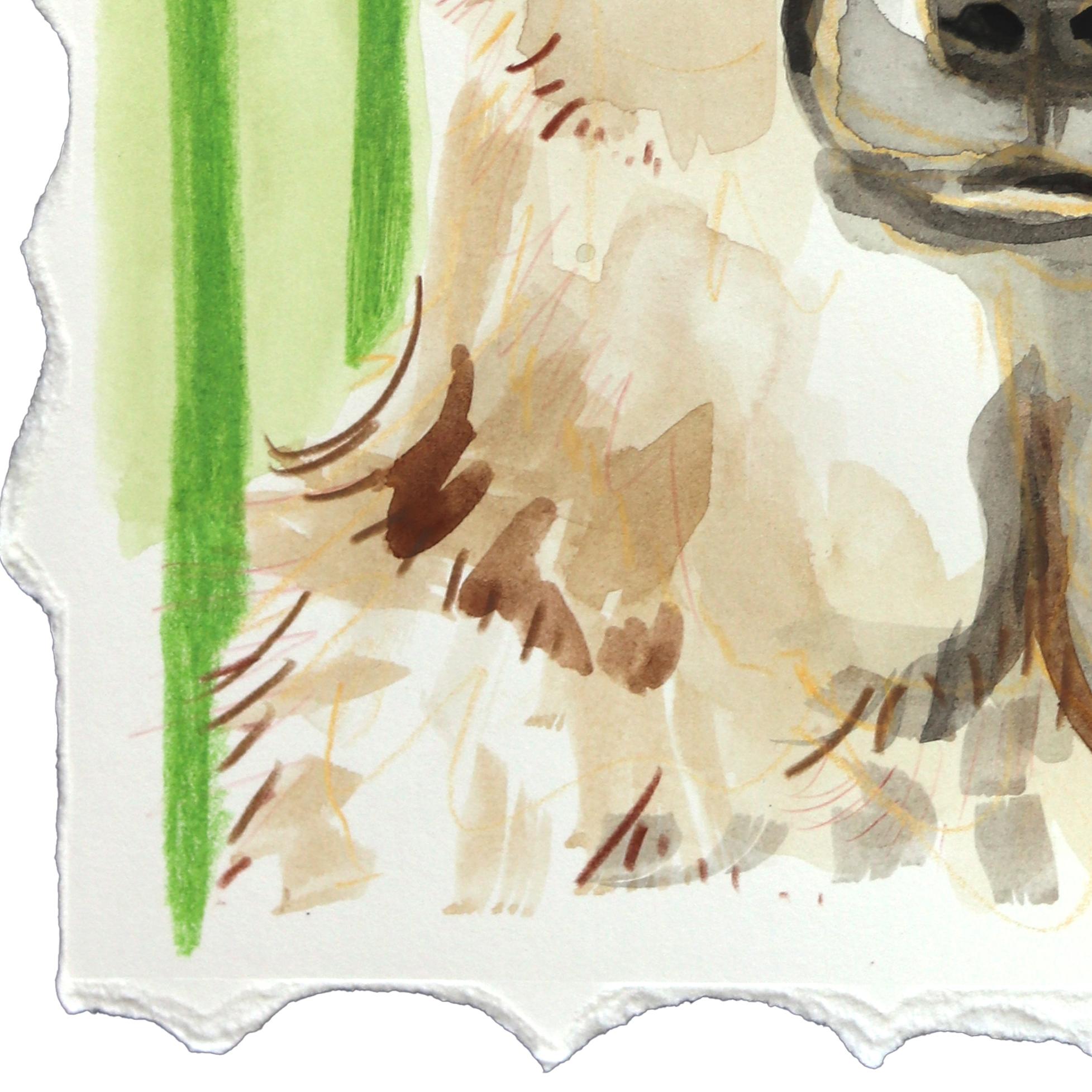 Loyaler Schäferhund - Abstraktes ausdrucksstarkes Hundeporträt Gemischte Medien Malerei auf Papier im Angebot 1