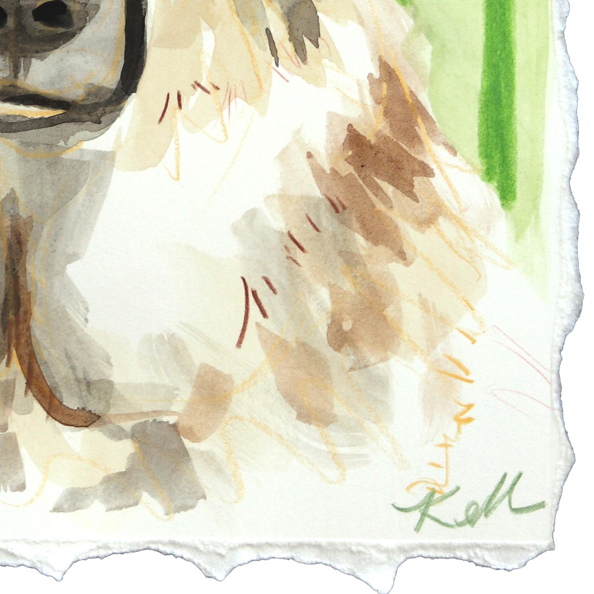 Loyaler Schäferhund - Abstraktes ausdrucksstarkes Hundeporträt Gemischte Medien Malerei auf Papier im Angebot 2