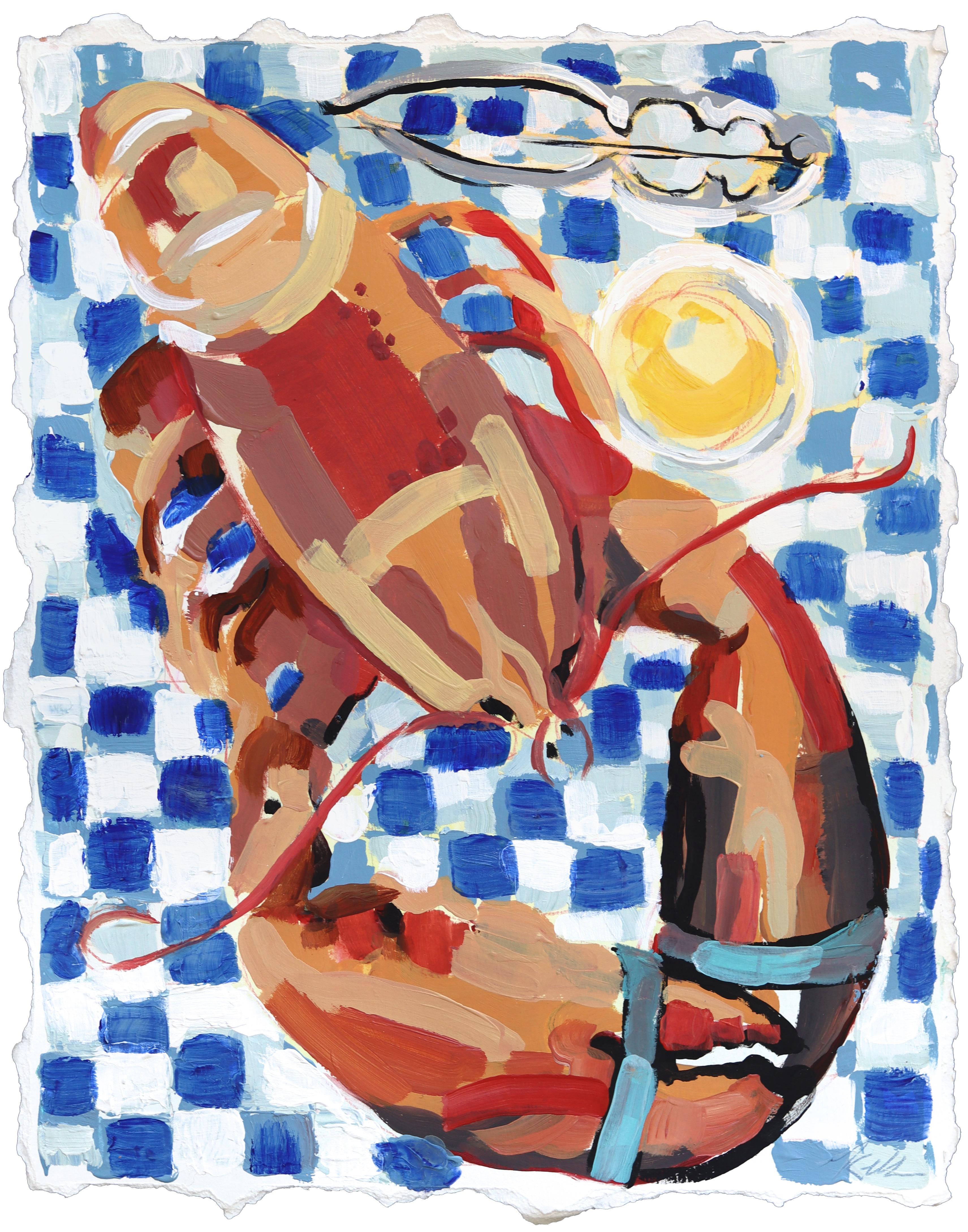 Maine Lobster - Seafood Still Life Color Drenching Mixed Media Painting on Paper