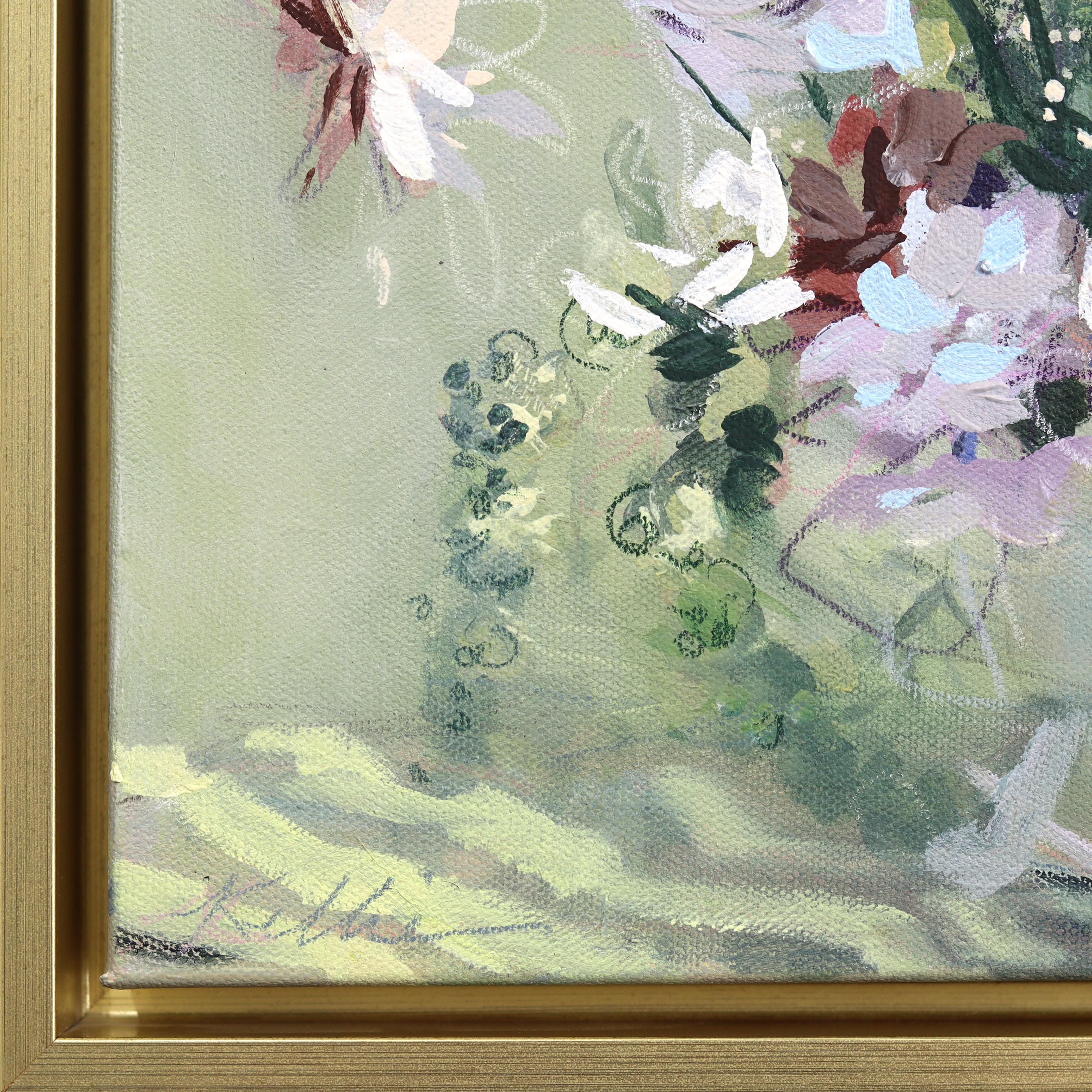 Mint Julep - Framed Abstract Sage Green Botanical Floral Still Life Painting For Sale 5