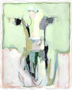 Minty Meadows - Abstract Cow Painting on Paper