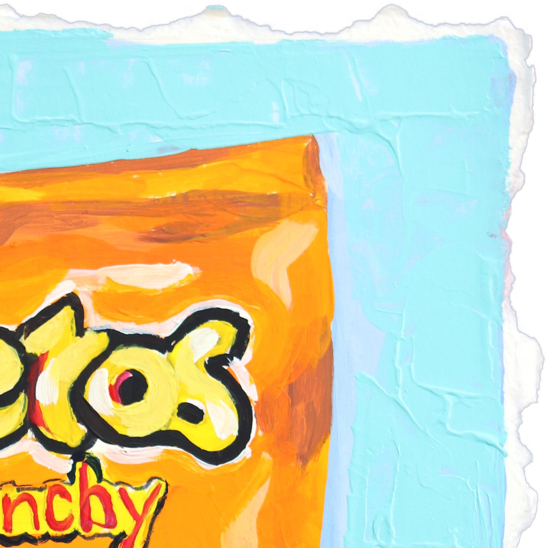 Dedos de Naranja - Abstracto Vibrante Juguetón Cheetos Naturaleza Muerta Pintura sobre Papel - Abstract Painting Azul de Kellie Newsome