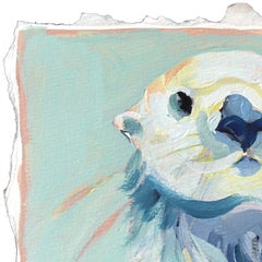 Otterson - Abstract Blue Cool Tone Cute Sea Animal Mixed Media Painting on Paper