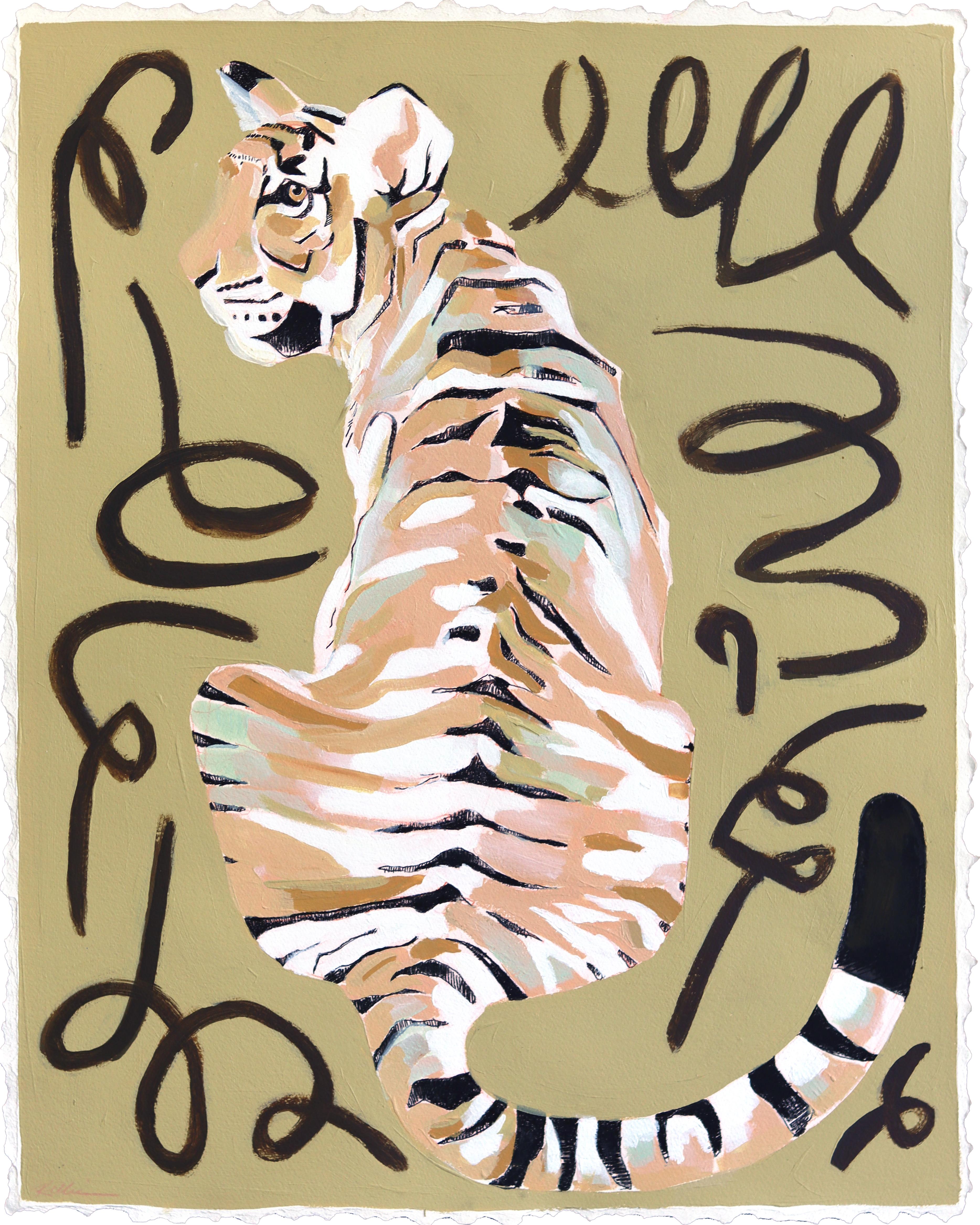 Pfoten und Streifen - Wildkatze Porträt Mixed Media Warm Tone Malerei auf Papier