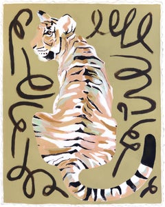 Pfoten und Streifen - Wildkatze Porträt Mixed Media Warm Tone Malerei auf Papier