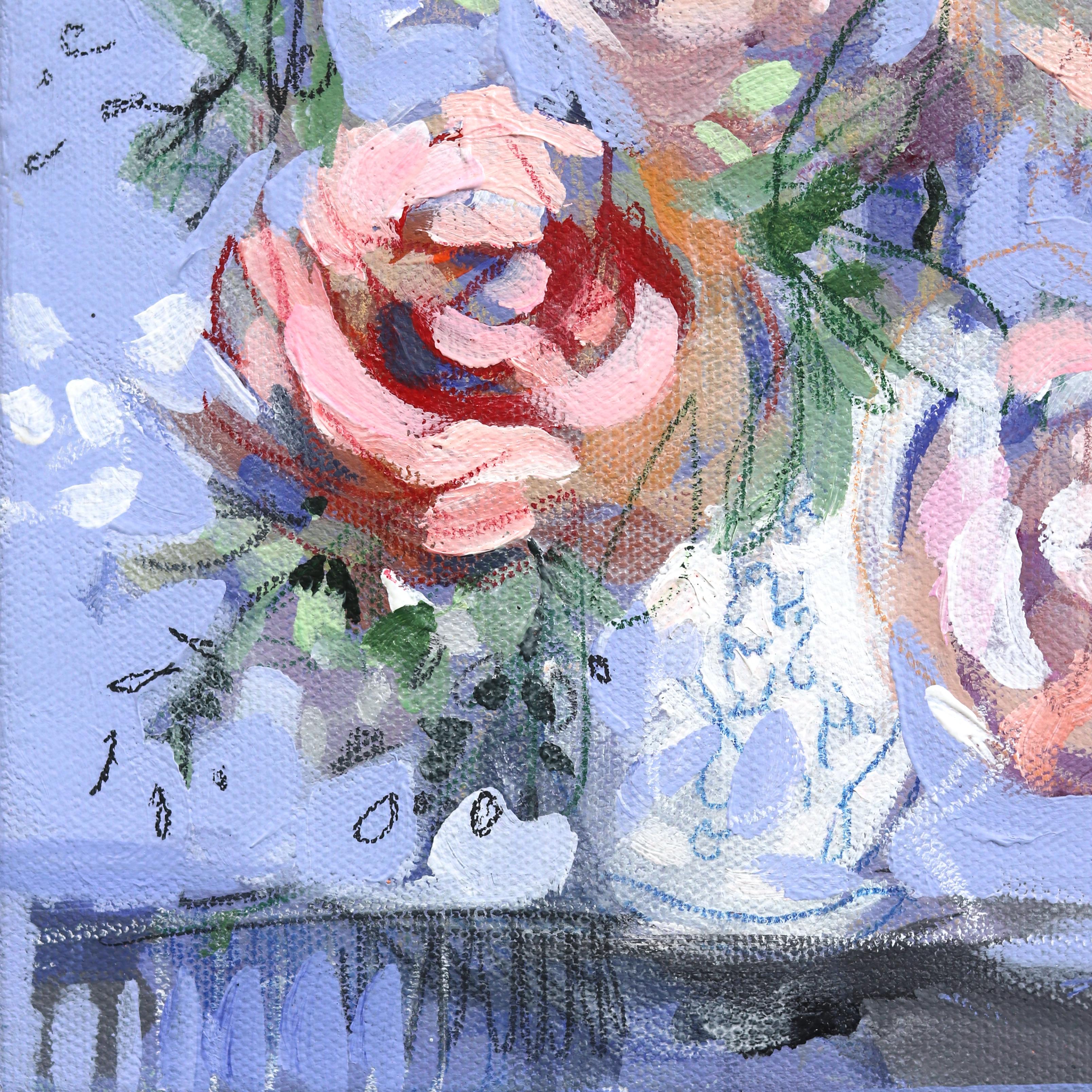 Pervenche - Nature morte florale au pastel sur toile en vente 2