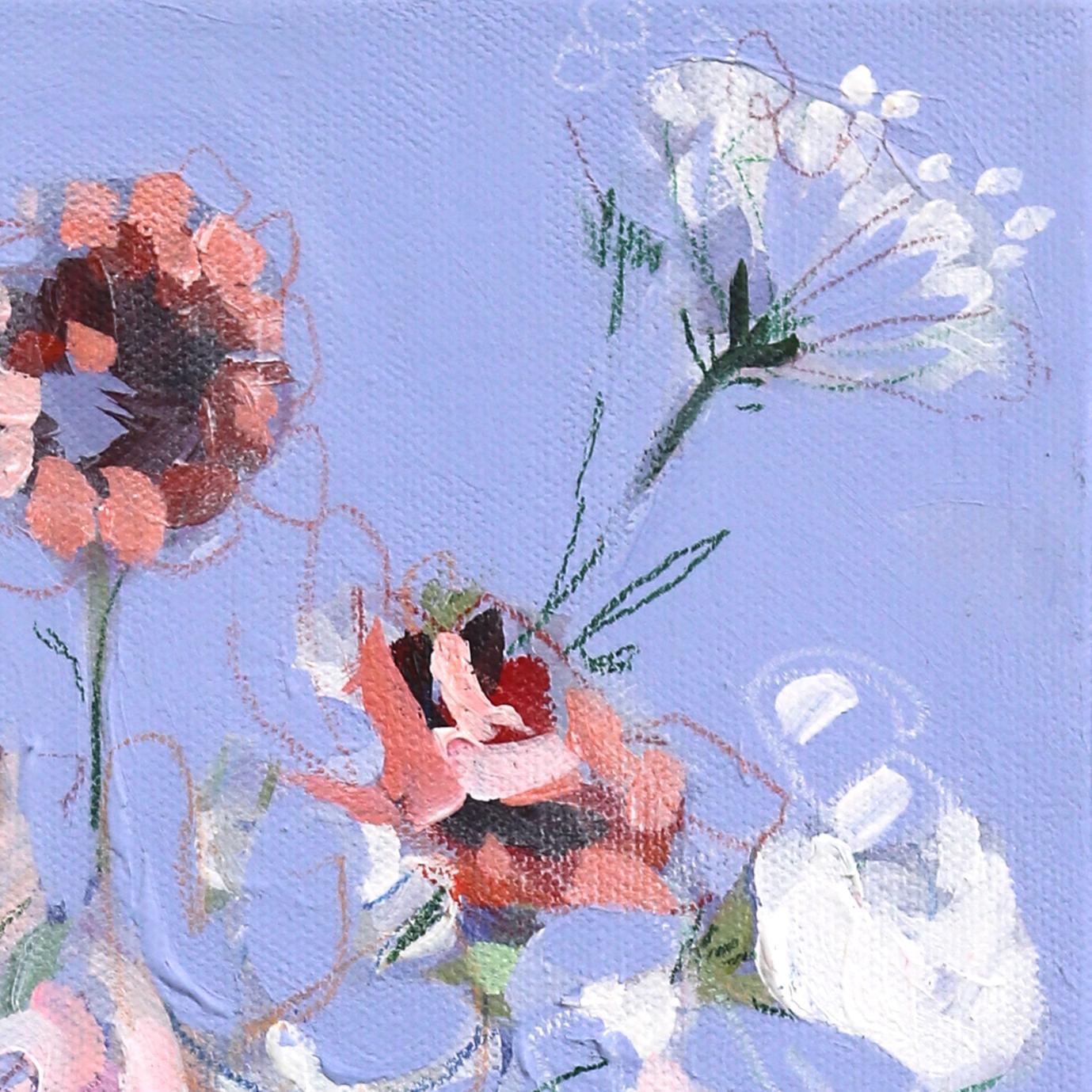 Pervenche - Nature morte florale au pastel sur toile en vente 4