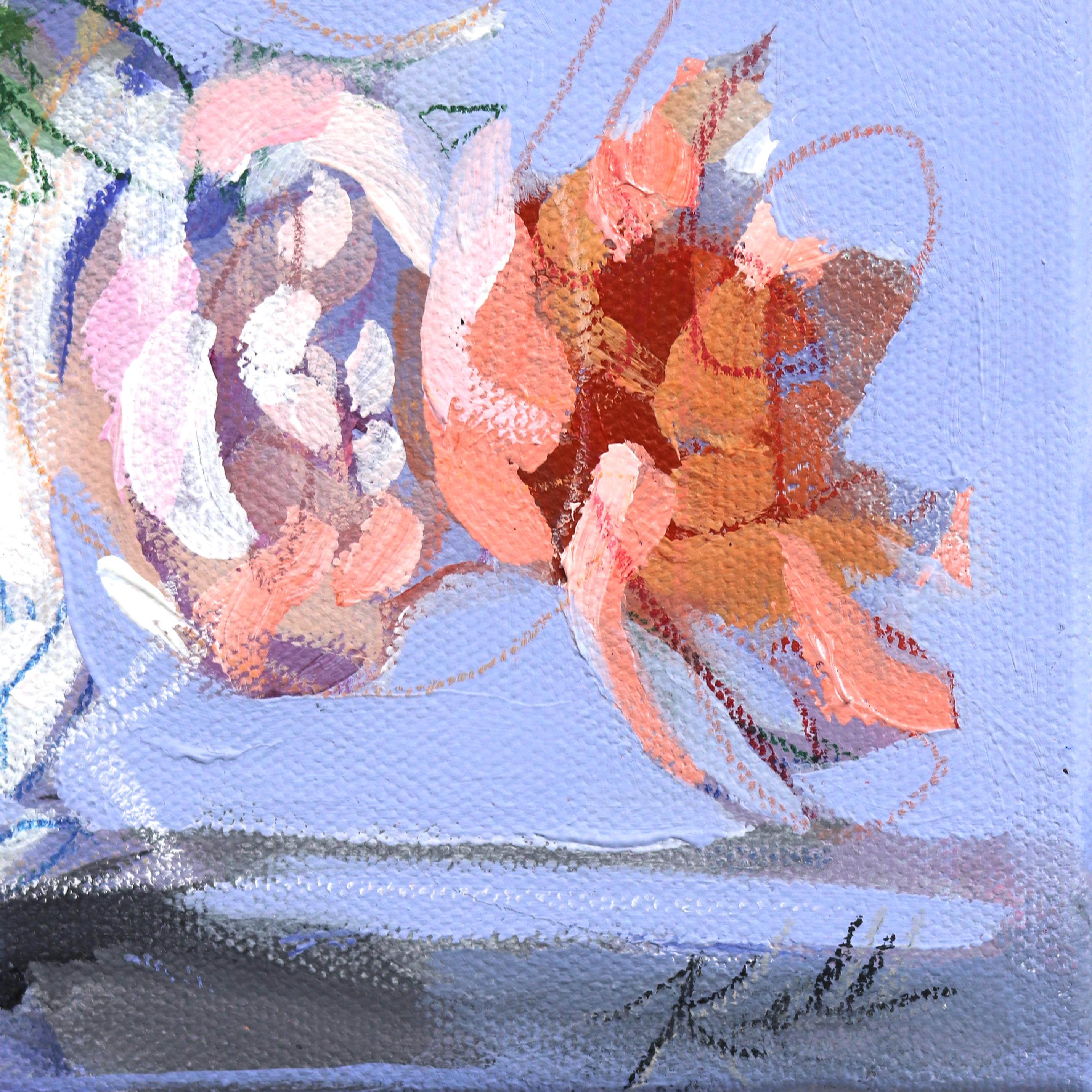 Pervenche - Nature morte florale au pastel sur toile en vente 5