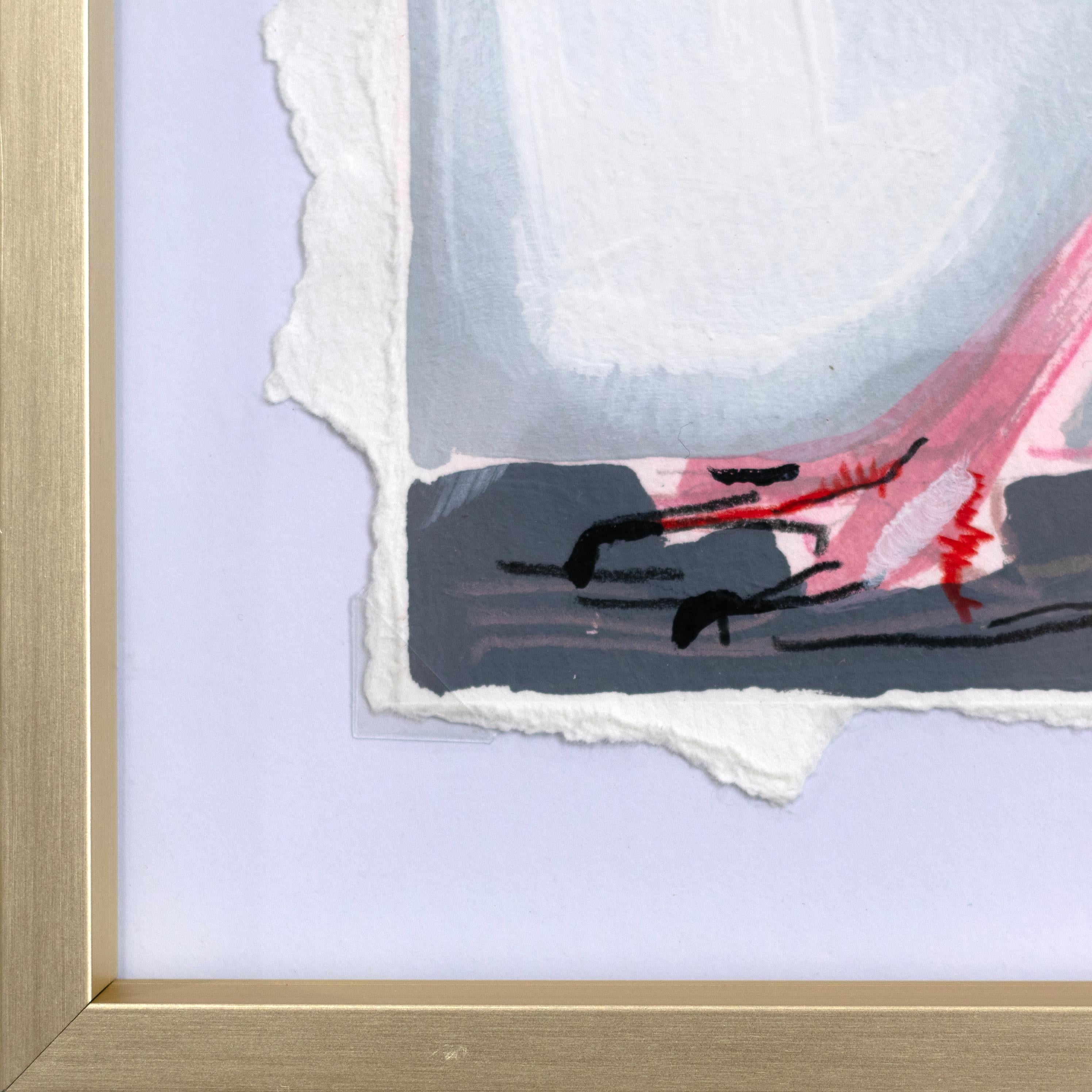 Pink Lady Walking Left - Pintura abstracta de flamencos sobre papel en marco dorado en venta 4