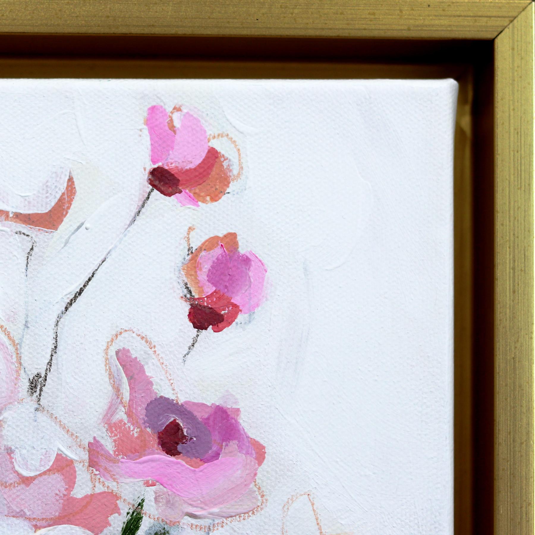 Pink & Peach Kisses  - Original Framed Floral Still Life Painting on Canvas For Sale 2