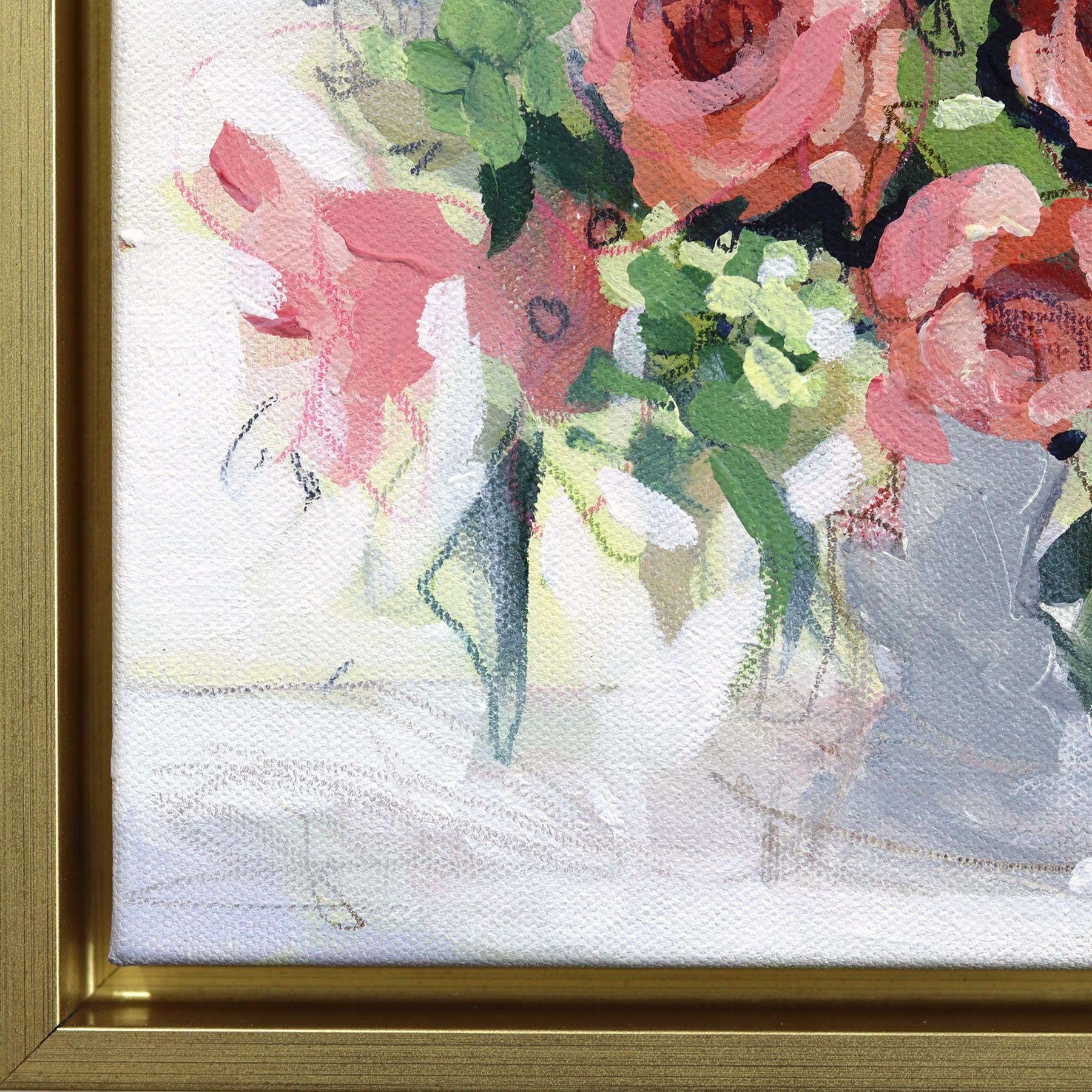 Pink Powder - Gerahmtes Abstraktes Buntes Stillleben Gemischtes Medienkunstwerk auf Leinwand im Angebot 2