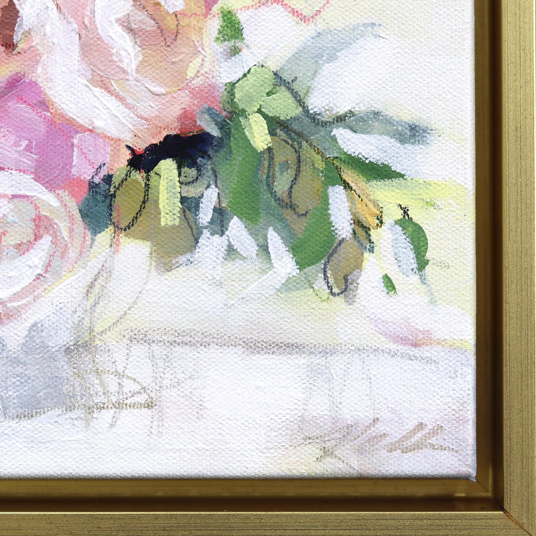 Pink Powder - Gerahmtes Abstraktes Buntes Stillleben Gemischtes Medienkunstwerk auf Leinwand im Angebot 3