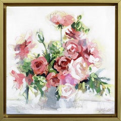 Pink Powder - Framed Abstract Colorful Still Life Mixed Media Artwork on Canvas