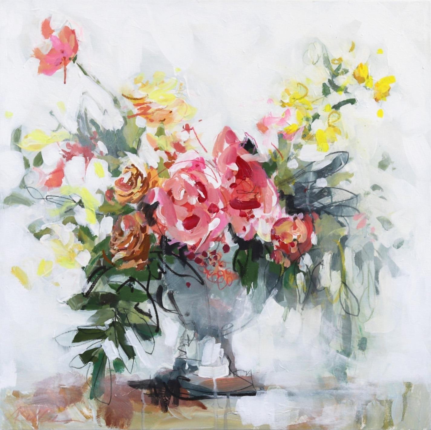 Kellie Newsome Still-Life Painting - Pretty Little Orchids - Soft Original Botanical Still Life Painting on Canvas