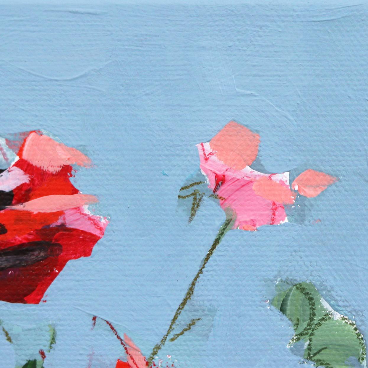 Ruby Red Kisses  - Original Framed Floral Painting on Canvas For Sale 1