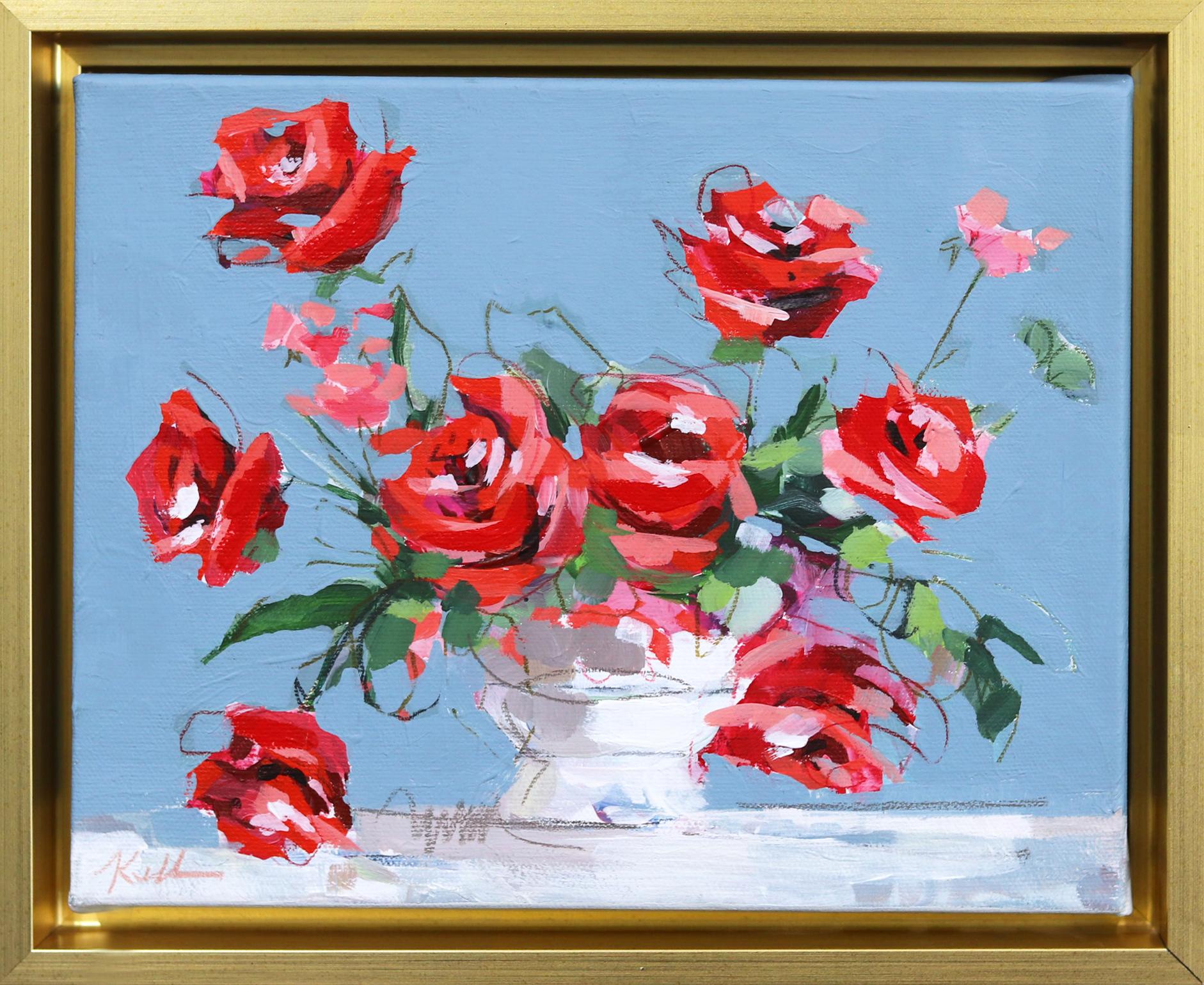 Kellie Newsome Figurative Painting - Ruby Red Kisses  - Original Framed Floral Painting on Canvas