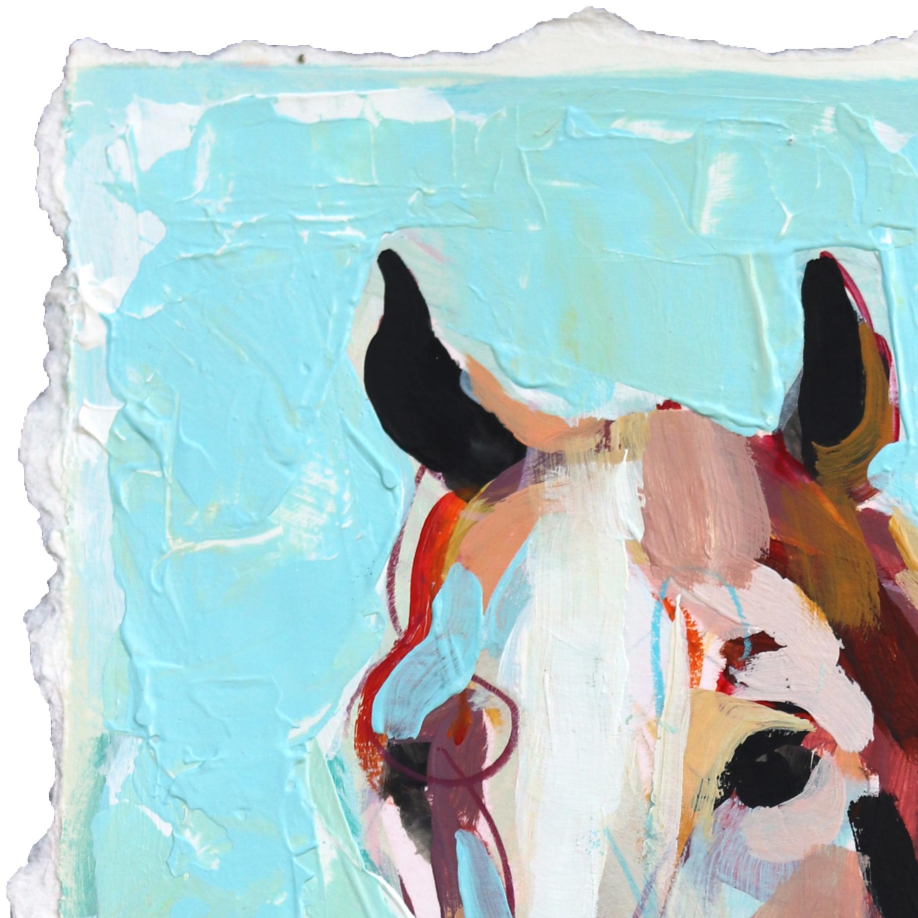 Vaga libre -  Pintura Figurativa Abstracta Azul Caballo Animal sobre Papel - Painting de Kellie Newsome