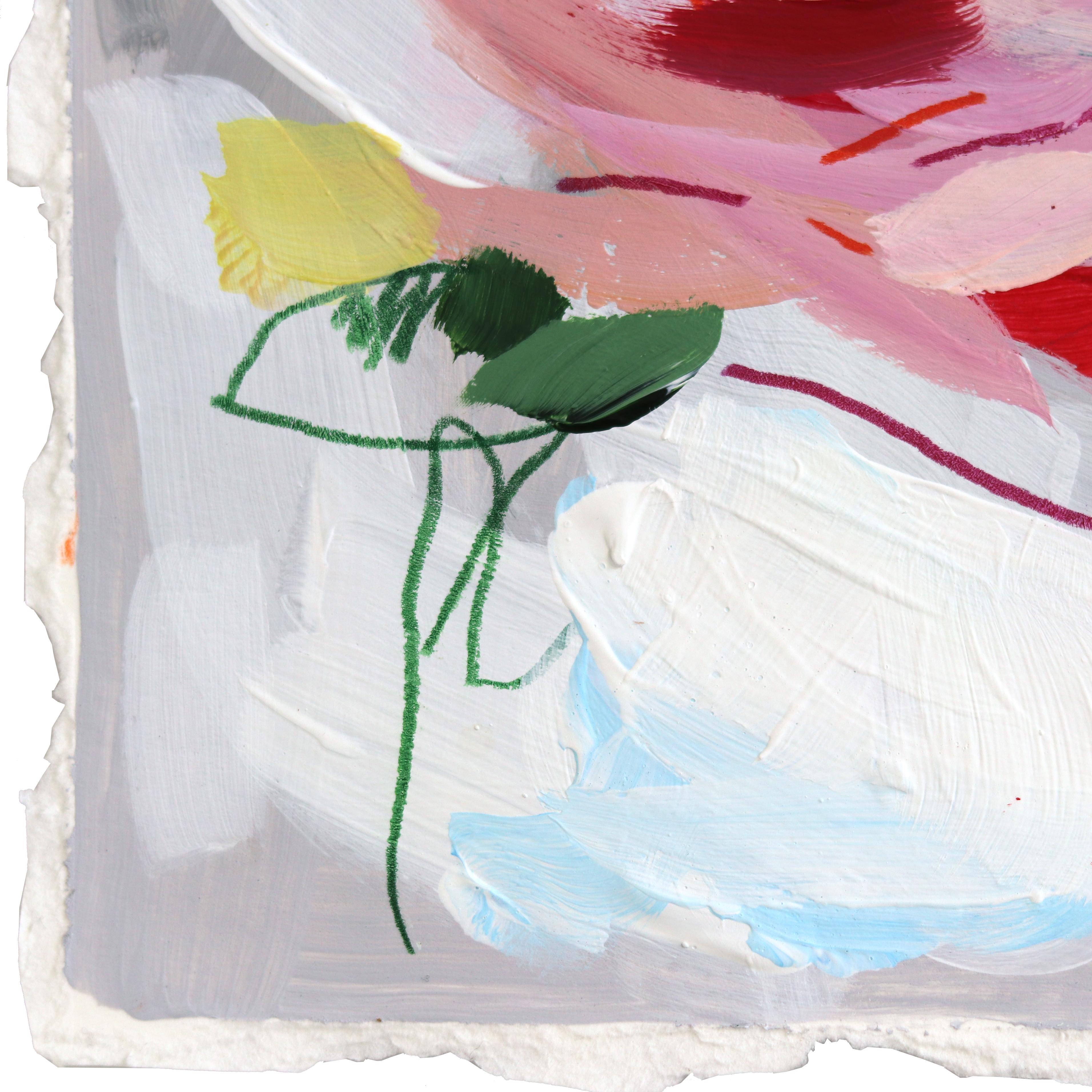 Rose Love - Pintura floral abstracta de colores sobre papel - Mixed Media Art Contemporáneo de Kellie Newsome