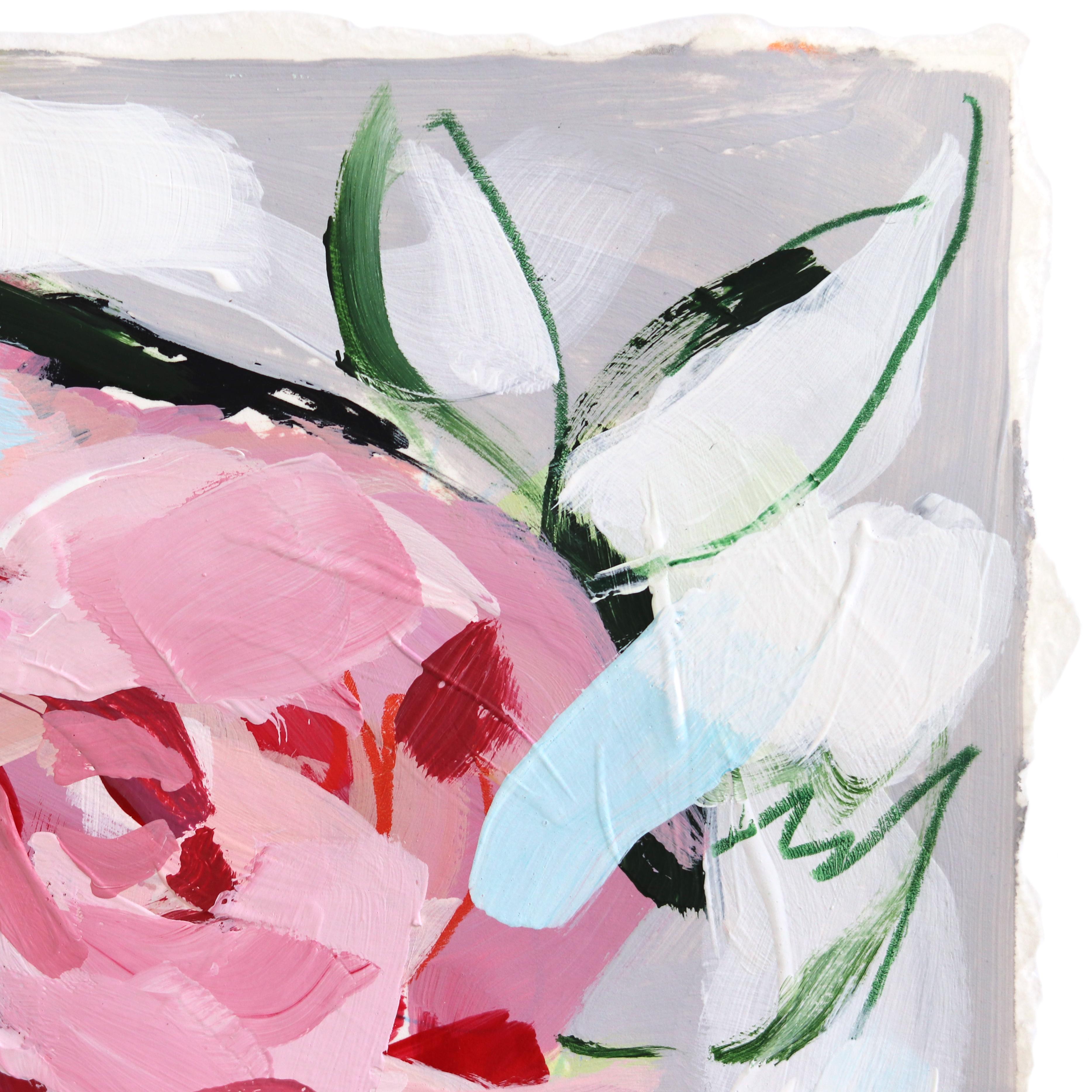 Rose Love - Pintura floral abstracta de colores sobre papel en venta 1