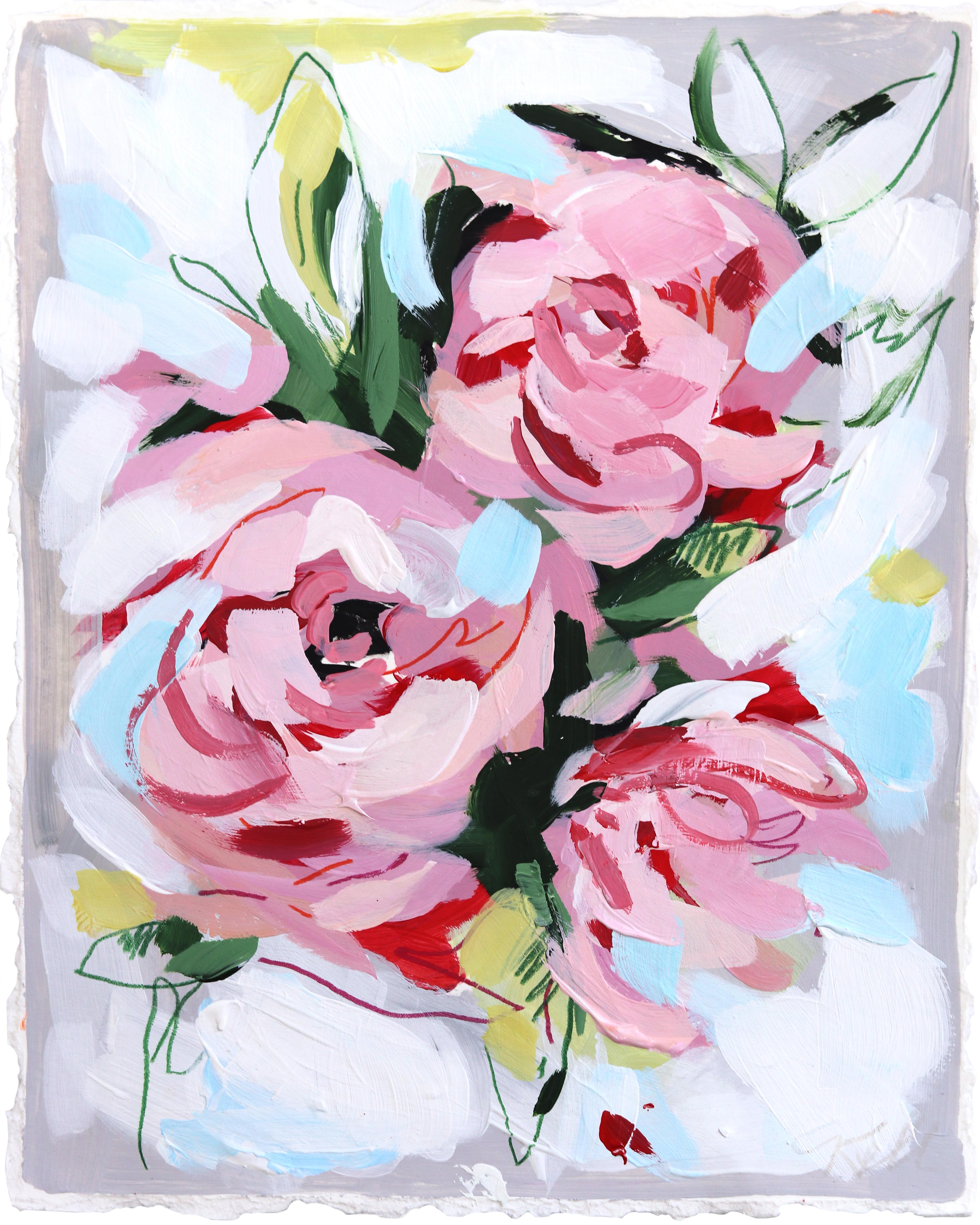 Rose Love - Pintura floral abstracta de colores sobre papel - Mixed Media Art de Kellie Newsome